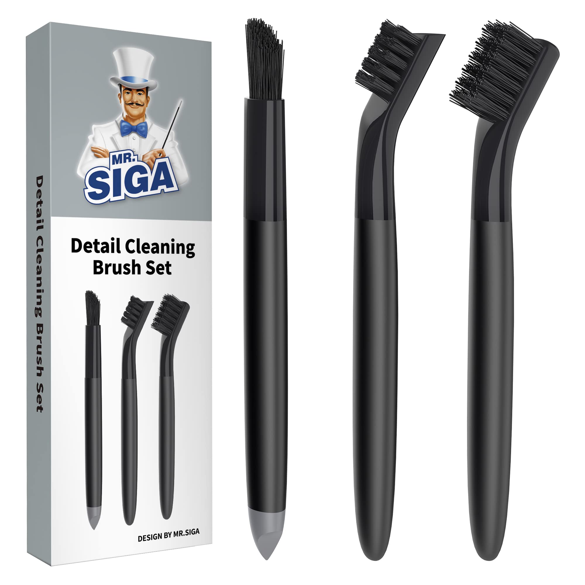 MR.SIGA Grout Cleaner Brush Set - Heavy Duty Tile & Grout Cleaning Brushes for Bathroom, Kitchen Sinks, Shower Drains - Professional Edge & Crevice Cleaning Tools for Home Deep Cleaning