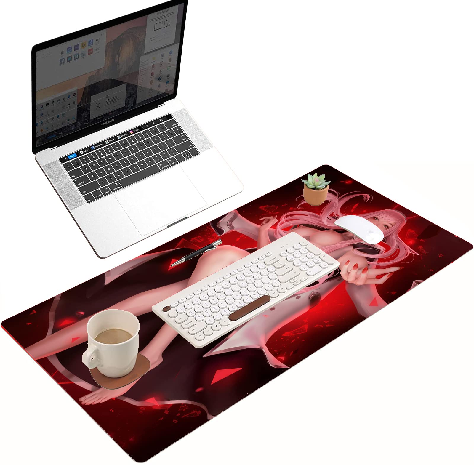 Anime Mouse Pad - Zero Two Large Gaming Mouse Pad, Non-Slip Computer Keyboard Mat for PC & Laptop (35.43 x 15.74 Inch) - Perfect for Gaming Setup, Office Work & Anime Decor
