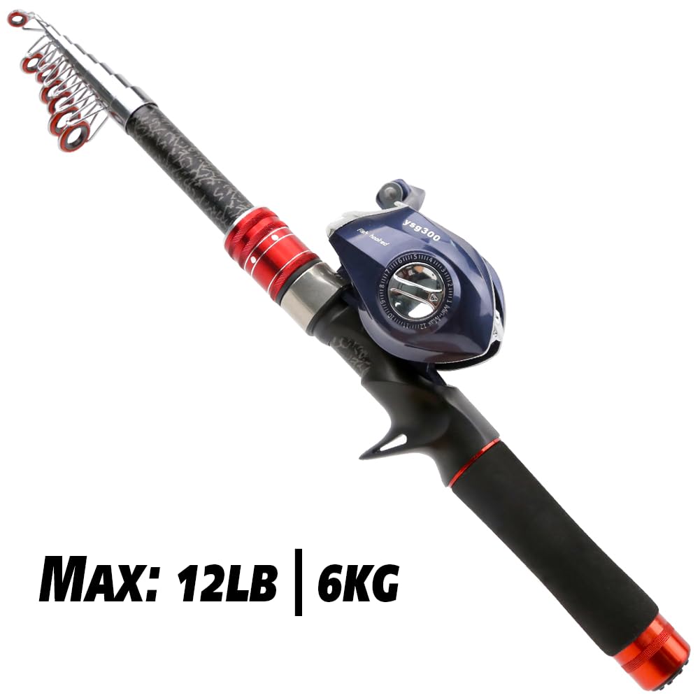 Carbon Fiber Telescopic Fishing Rod and Reel Combo with Stainless Steel Baitcaster - Portable Travel Fishing Pole for Saltwater & Freshwater - Perfect Gift for Men - Ideal for Camping, Beach & Boat Fishing Adventures