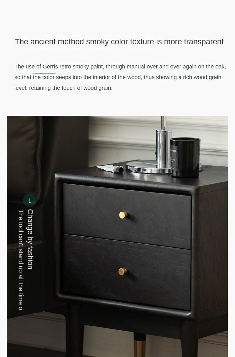 Solid Oak Wood Nightstand in Smoked Finish - Perfect for Bedroom, Living Room, or Office Furniture