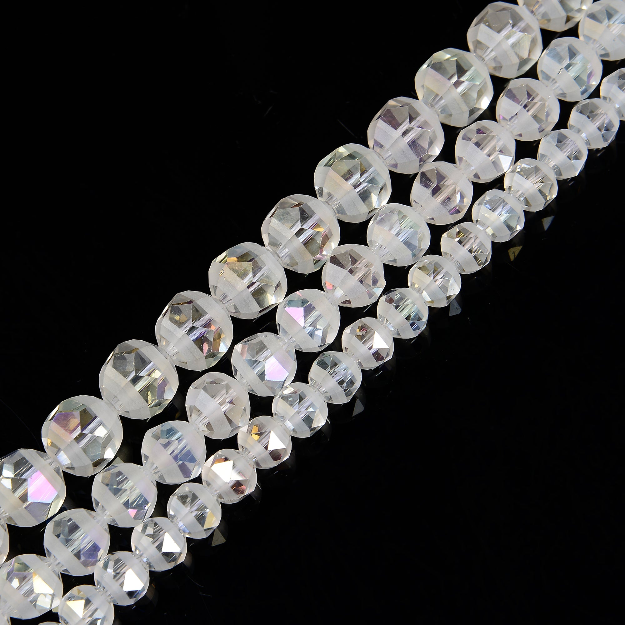 Clear AB Color Crystal Glass Matte Faceted Round Beads - 8mm 10mm 12mm 15.5mm Strand for Jewelry Making, DIY Crafts, Bracelets & Necklace Designs - Perfect for Beading Projects and Handmade Accessories