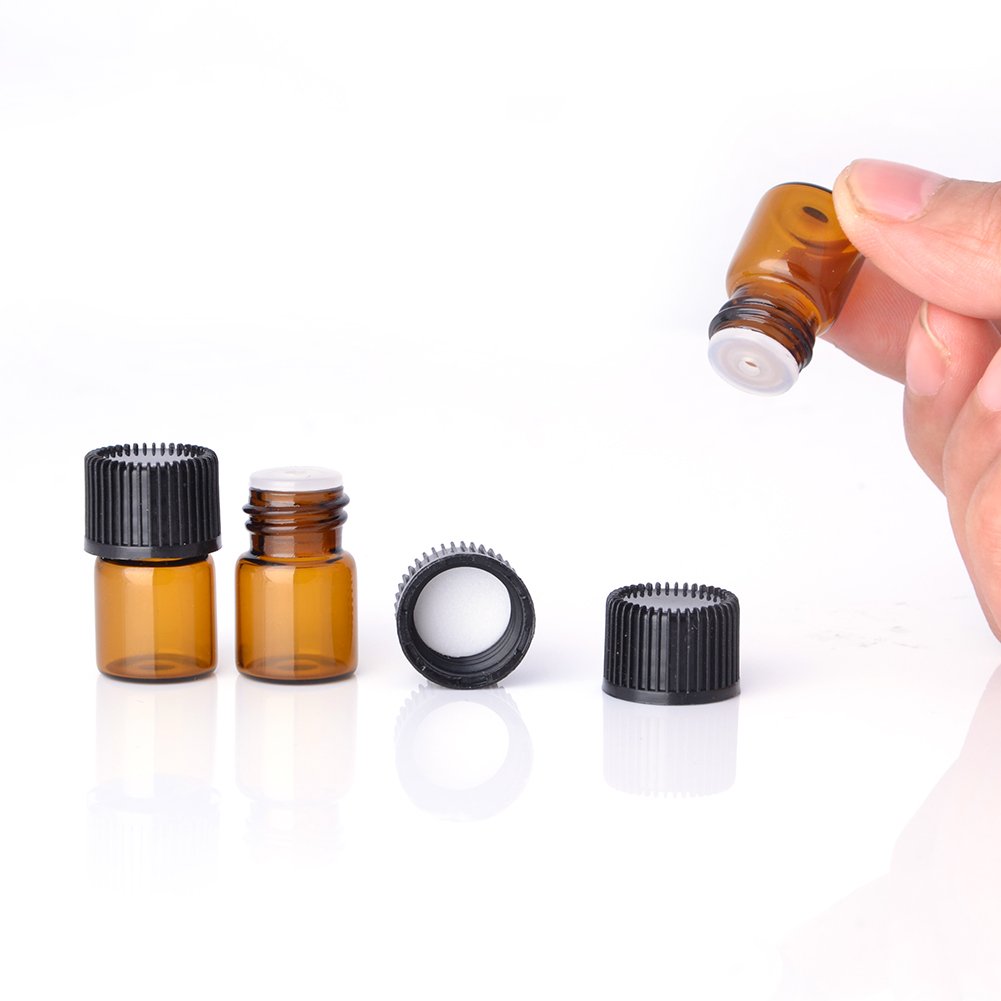 Enslz 100 Pcs 1ml Refillable Essential Oil Glass Bottles - Mini Empty Amber Glass Containers for Aromatherapy, Perfume & DIY Liquids - Perfect for Home Spa, Travel & Gift Making