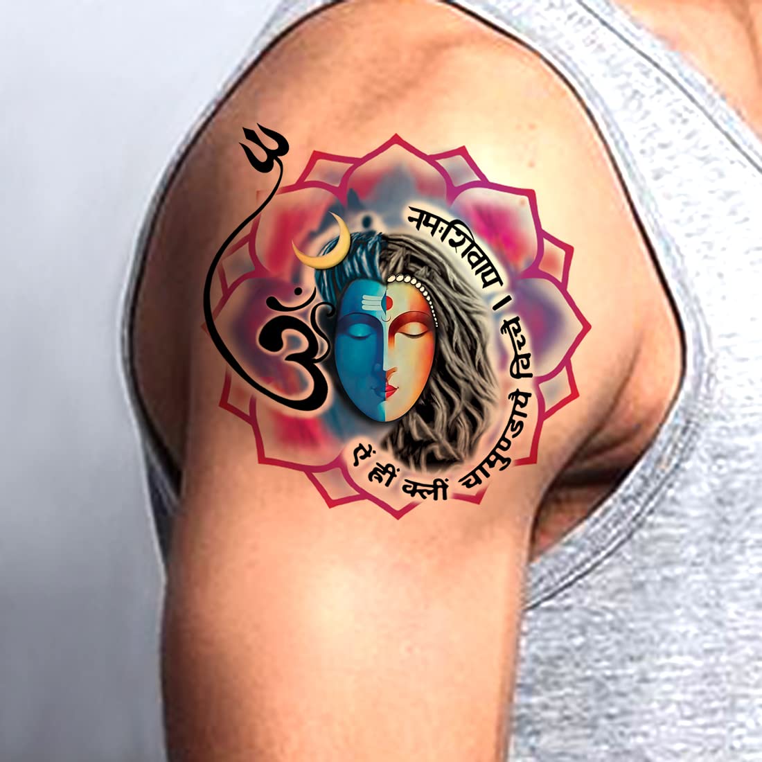 Shiv Mantra Temporary Tattoo - Waterproof Hindu Spiritual Body Art for Men & Women - Perfect for Festivals, Yoga & Spiritual Events