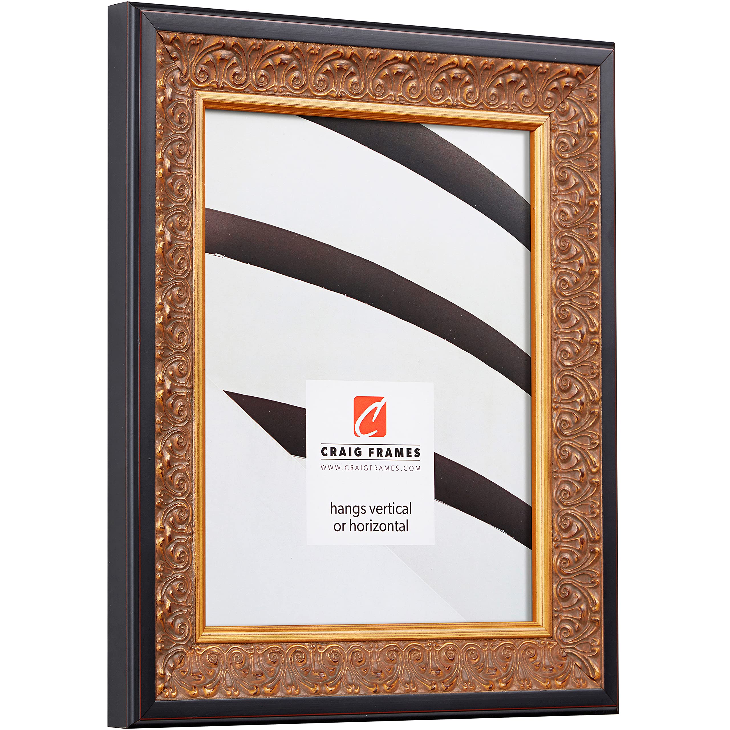 Craig Frames Furio 14x22 Inch Distressed Gold Black Picture Frame for Wall Art