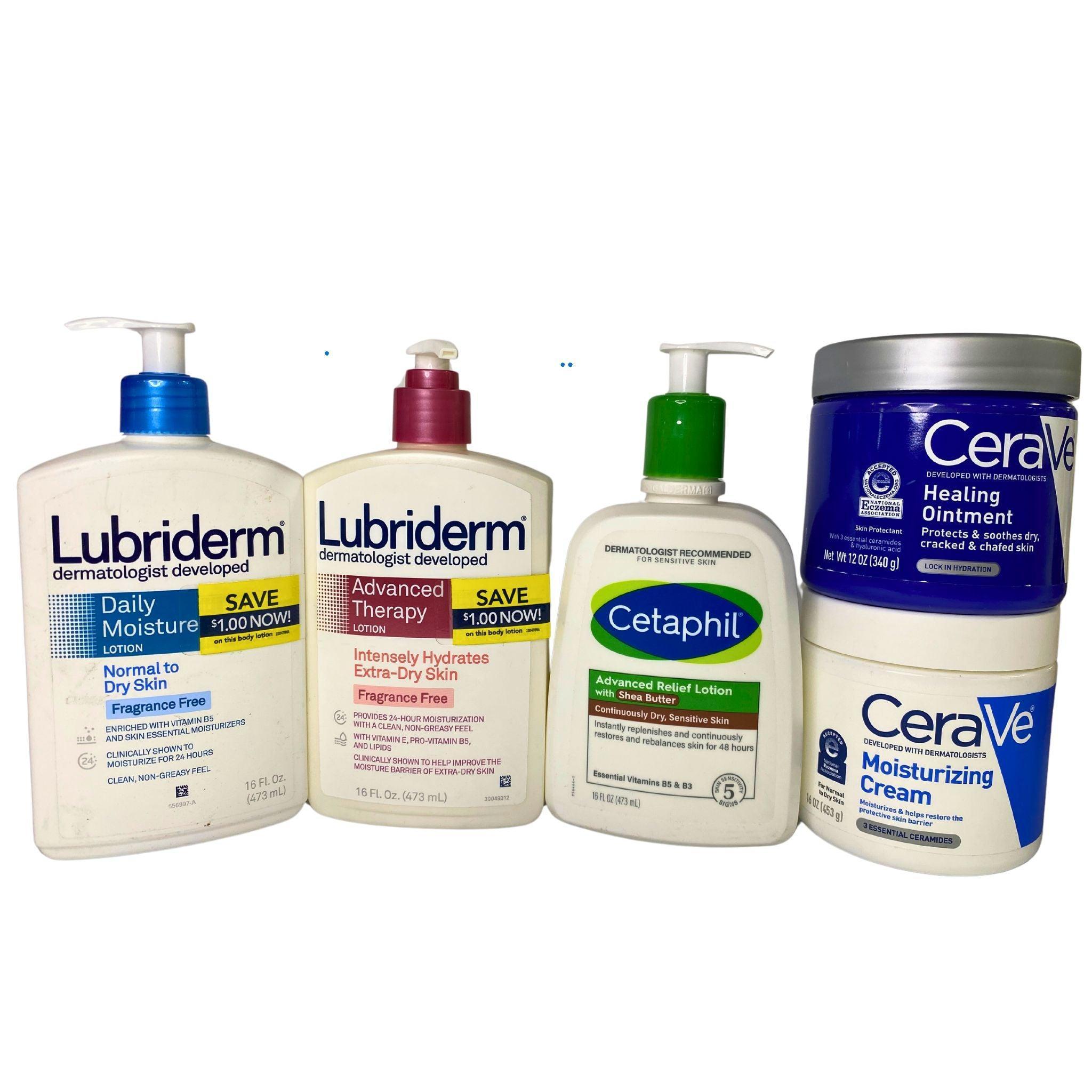Lubriderm, CeraVe & Cetaphil Skincare Bundle - 40 Pcs Moisturizing Creams, Healing Ointments & Body Lotions for Dry, Sensitive Skin - Perfect for Daily Hydration & Eczema Care