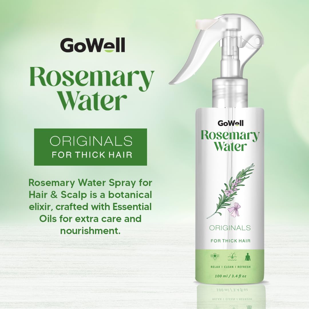 Gowell Rosemary Water Spray for Hair Growth - Natural Hair & Scalp Treatment to Reduce Hair Fall, Strengthen Strands & Promote Thicker Hair - Perfect for Daily Hair Care & Scalp Hydration