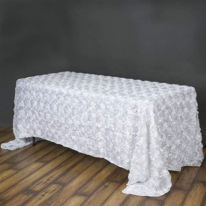 90x132 Inch Satin Ribbon Roses Rectangle Tablecloth - Elegant Dining Table Cover for Weddings, Parties & Home Decor