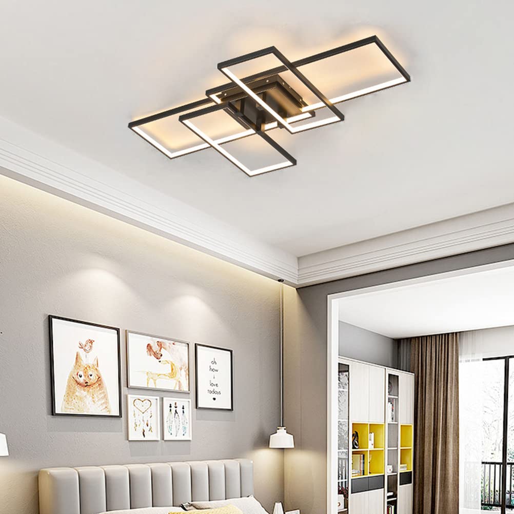 Dimmable LED Ceiling Light with Remote Control - Modern Square Acrylic Shade Hanging Lamp for Living Room, Bedroom, Kitchen & Dining Room Decor (31.5 Inch, Black) | Perfect for Ambient Lighting in Homes, Restaurants and Office Spaces