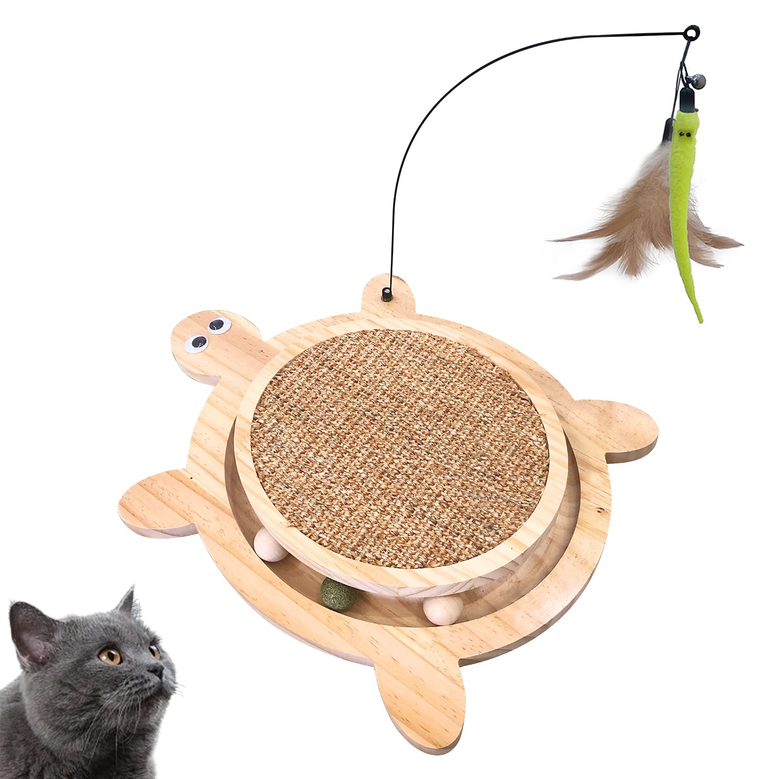 Interactive Cat Toy with Natural Sisal Scratcher & Catnip Balls - Turtle Design Scratching Pad & Roller Toy for Indoor Cats - Perfect for Playtime, Exercise, and Stress Relief
