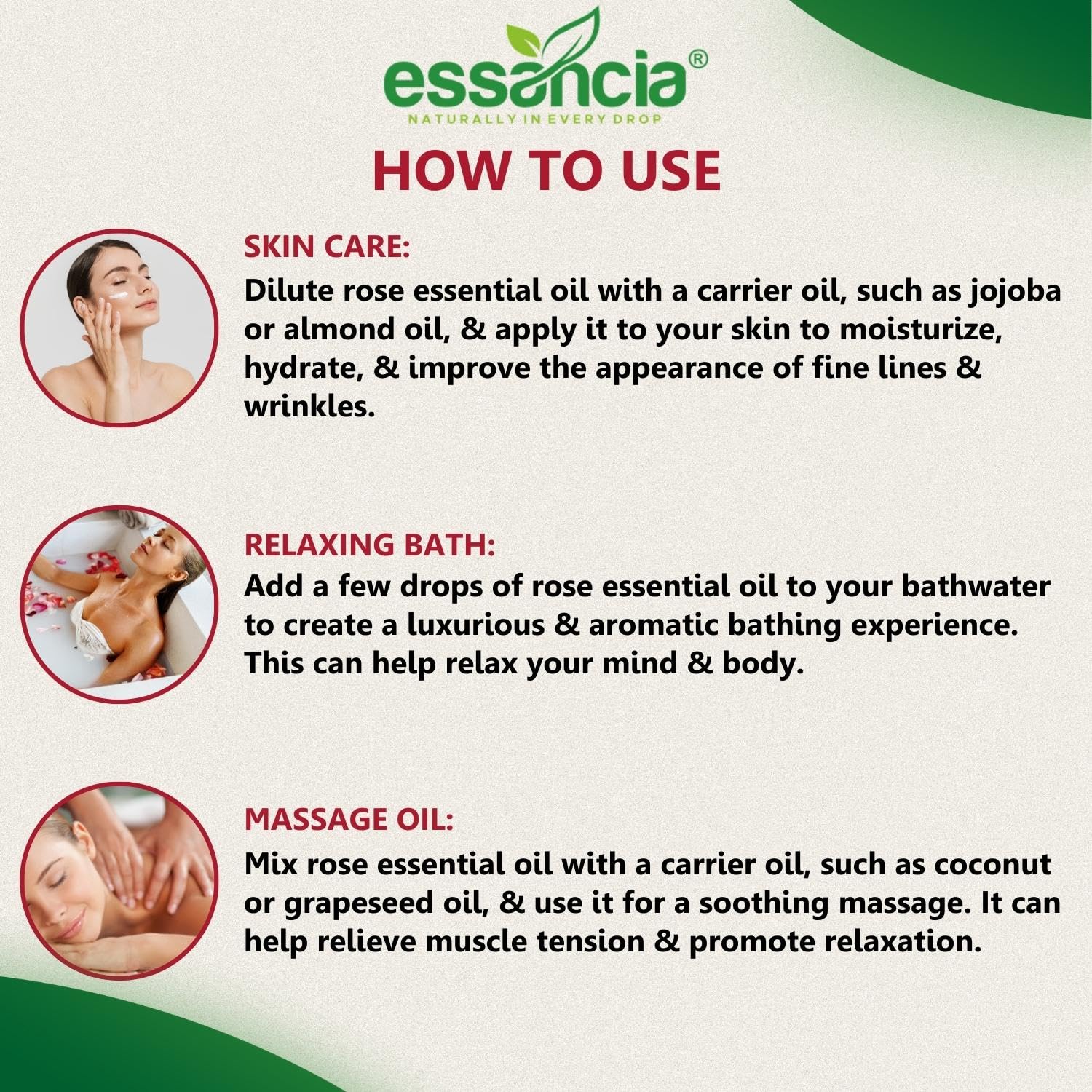 Essancia 100% Pure Natural Undiluted Therapeutic Grade Rose Essential Oil for Skin Rejuvenation & Mood Enhancement - 30ml Aromatherapy Oil for Relaxation, Massage & DIY Beauty Products
