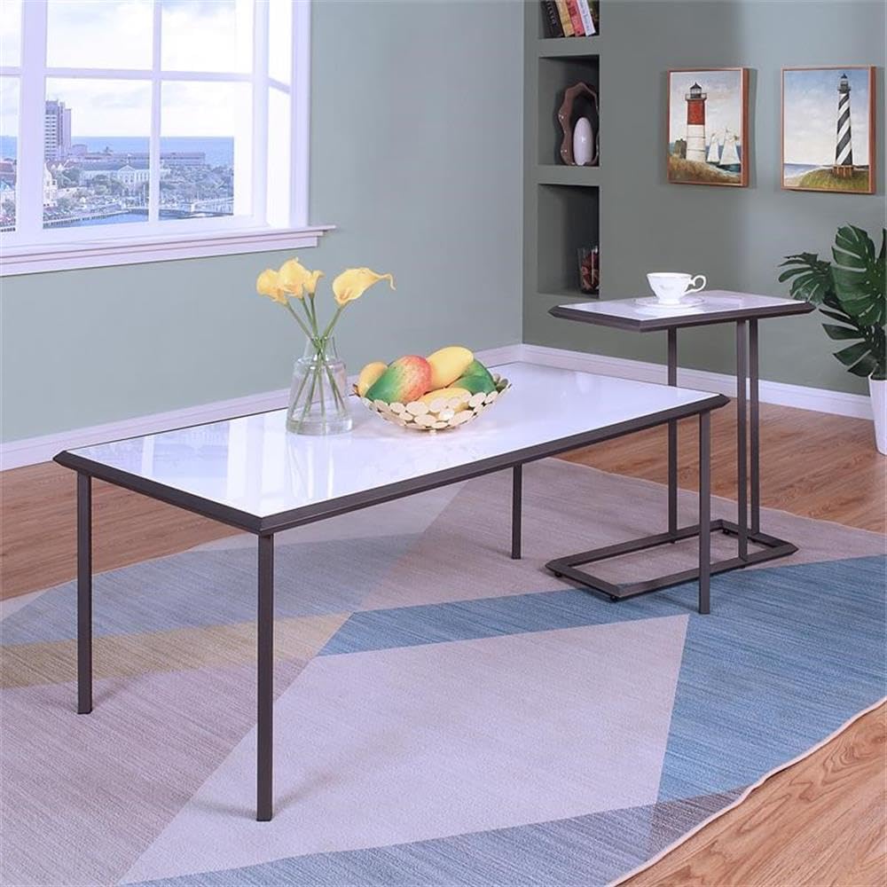 Onnah White Metal Coffee Table Set - Modern 2-Piece for Living Room