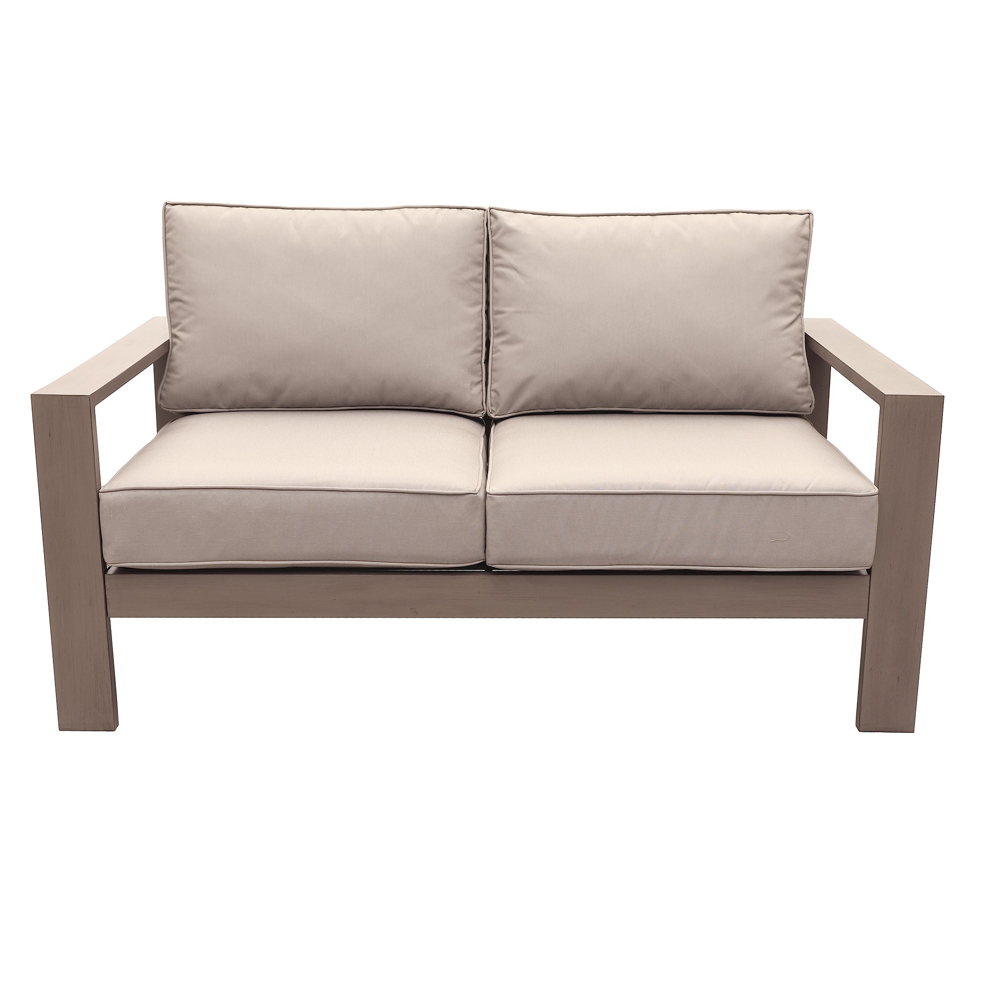 MARATIVA Premium Outdoor Patio Loveseat - Modern Patio Furniture with Durable UV-Resistant Olefin Fabric Cushions - Waterproof & Weatherproof for Lawn, Garden, Backyard & Poolside - Taupe Wood Grain Design