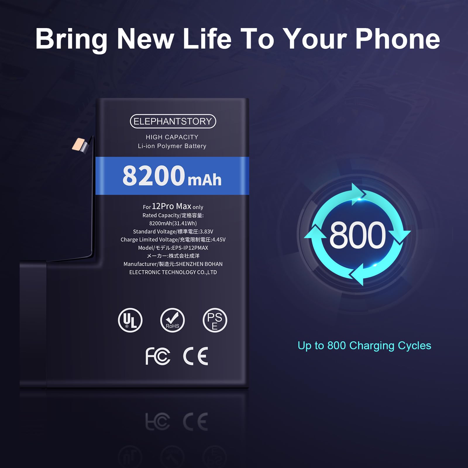 High Capacity 8200mAh Replacement Battery for iPhone 12 Pro Max (Model A2410/A2411/A2412) - 0 Cycle Internal Battery with Full Repair Tool Kit - Perfect for Travel, Outdoor Activities & Heavy Usage Scenarios