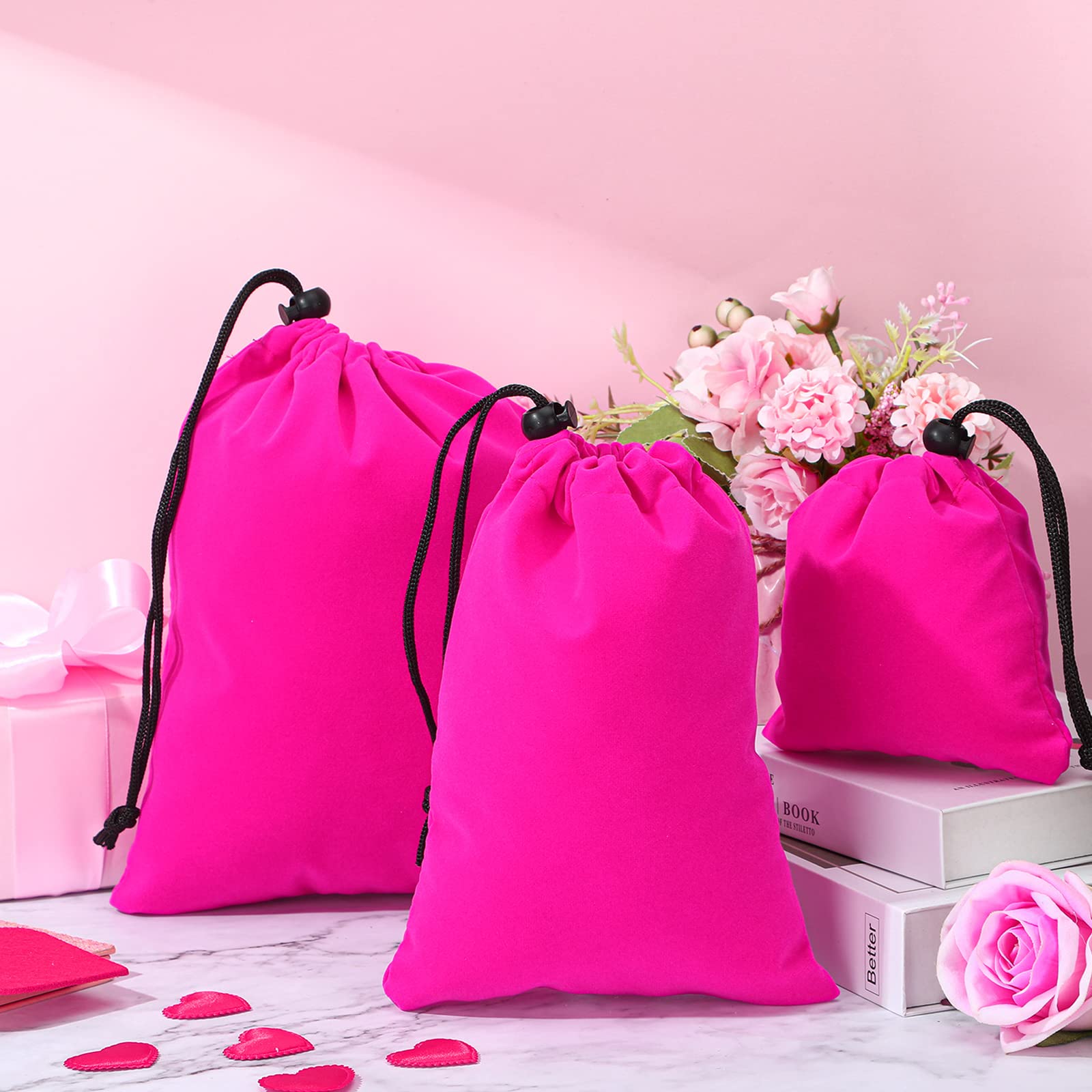 Premium 6-Piece Hot Pink Suede Toy Storage Bags with Drawstring Closure - Organize Kids' Toys, Crafts & Small Items - Perfect for Nursery, Playroom & Travel