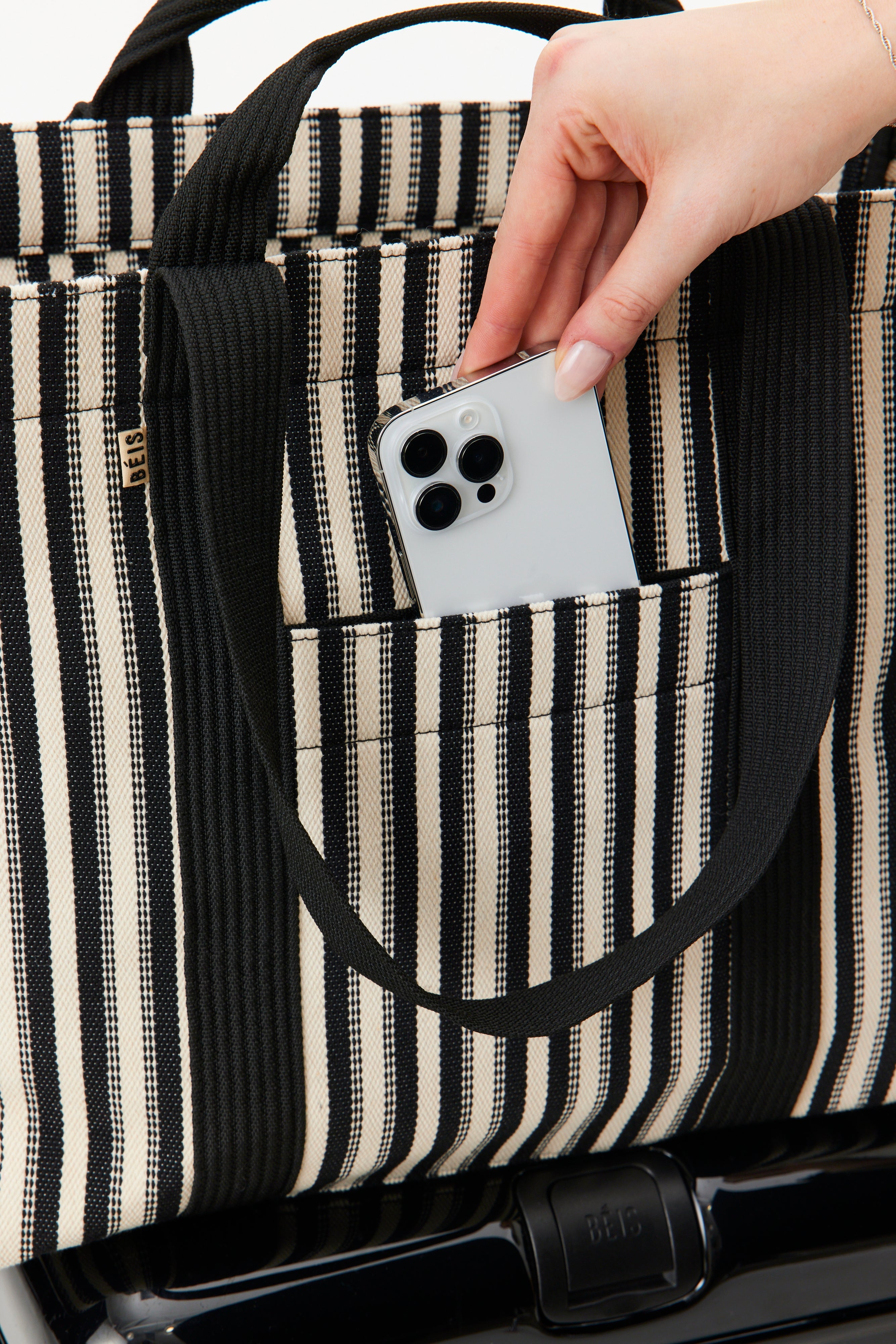 Vacation Tote Bag - Black & White Striped Beach Tote for Women, Perfect for Travel, Pool, Beach & Shopping | Lightweight & Spacious Carryall