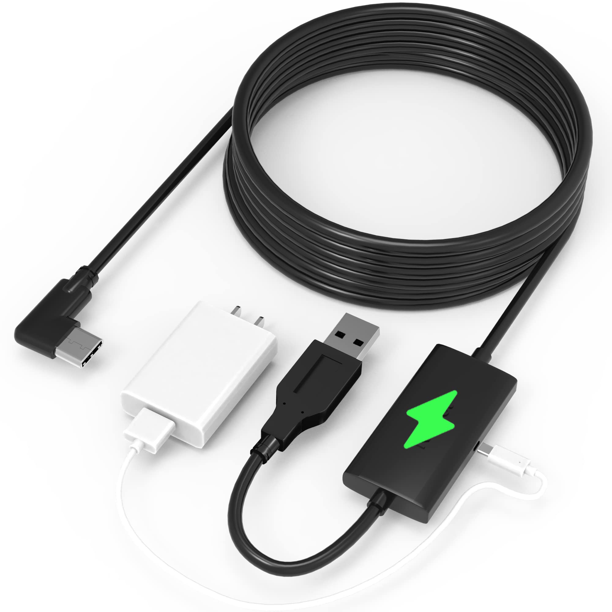 Kuject 16FT USB 3.0 Type A to C Link Cable for Meta Quest 3S/3, Quest 2 & Quest Pro VR Headsets - Separate Charging Port for Continuous Power - Perfect for VR Gaming, PC Connectivity & Extended Play Sessions