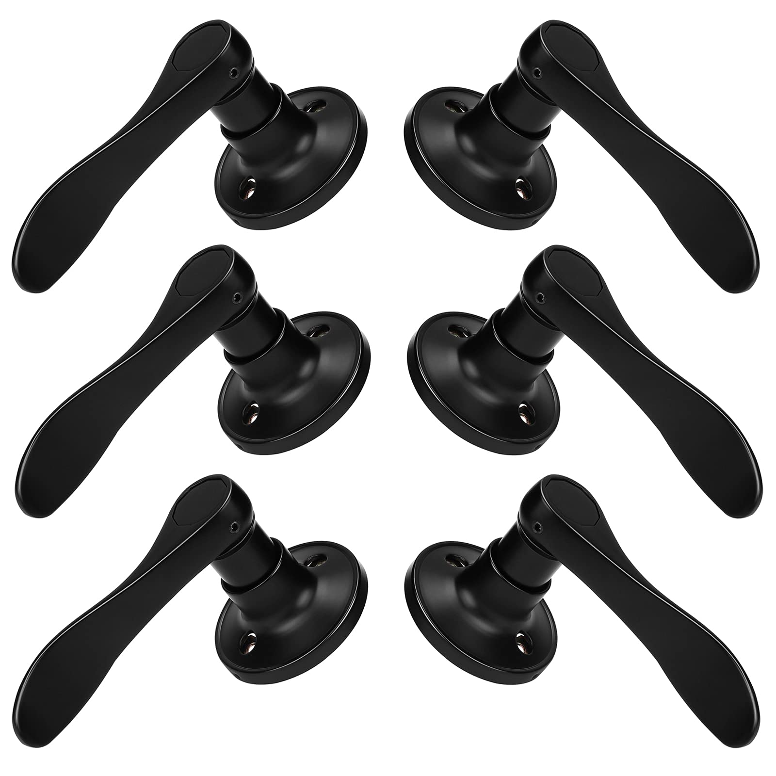 Gobrico 6-Pack Matte Black Wave Door Levers (3L/3R) for Home Security