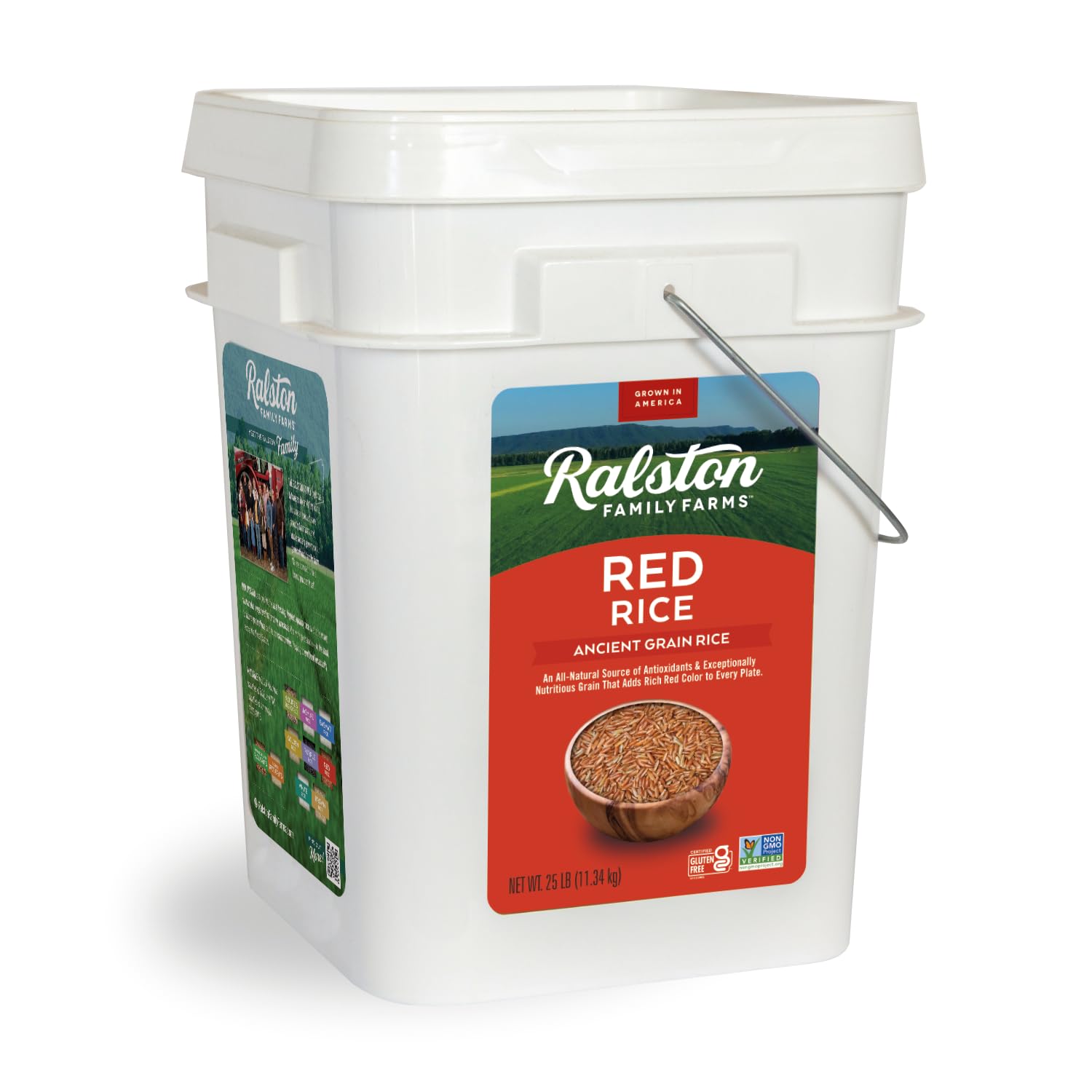 Ralston Family Farms Red Rice - 25 Pound Bucket | Non-GMO, Gluten Free Ancient Grain Artisanal Rice Grown in USA | Perfect for Healthy Meals, Rice Bowls & Gourmet Cooking