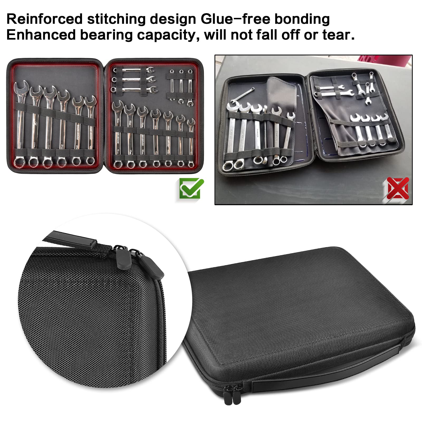 Premium Wrench Organizer Case for Ratcheting Wrench Sets - Fits Metric & SAE 19-Piece Combination Wrenches - Compatible with WORKPRO, EFFICERE, JAEGER, GEARWRENCH, CRAFTSMAN - Durable Tool Roll Pouch for Mechanics & DIY Projects - Perfect for Garage Organization & Mobile Repair Kits