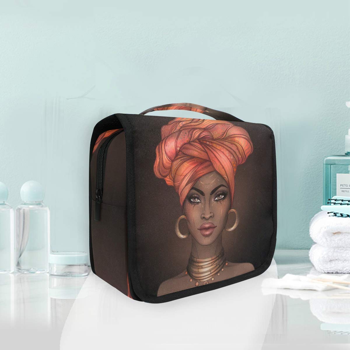 Portable Hanging Toiletry Bag for Travel - Waterproof Cosmetic Organizer with Sturdy Hook for Men & Women | Perfect for African American Women's Hair & Skin Care Products | Ideal for Camping, Gym & Vacation