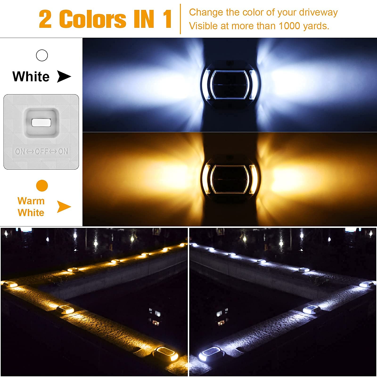 VOLISUN 16 Pack Solar Powered Outdoor Pathway Lights - Hexagon Deck & Dock Lighting (12 White + 4 Dual-Color White/Warm White) for Driveway, Garden, Patio & Landscape Illumination