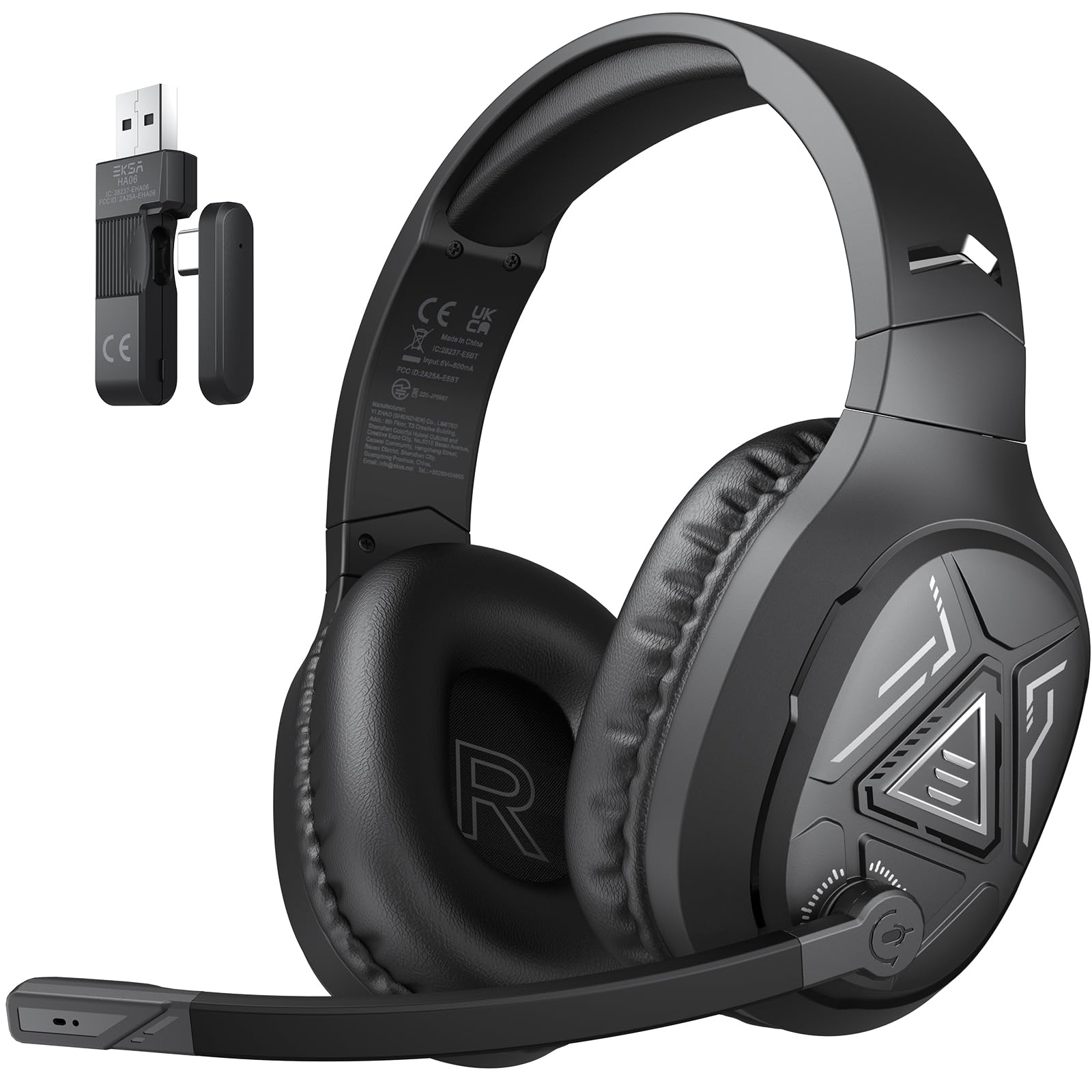 EKSA 2.4GHz Wireless Gaming Headset with Noise Canceling Mic - Compatible with PS5, PS4, PC, Switch, Mac, Laptop & Mobile - 52H Battery Life, USB/Type-C Connectivity - Perfect for Online Gaming, Streaming & Remote Work