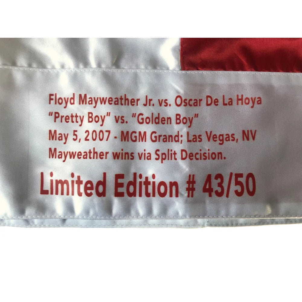 Floyd Mayweather Jr Signed vs. Oscar De La Hoya Boxing Trunks #D/50 with JSA COA - Authentic Collectible Memorabilia for Boxing Fans & Sports Enthusiasts