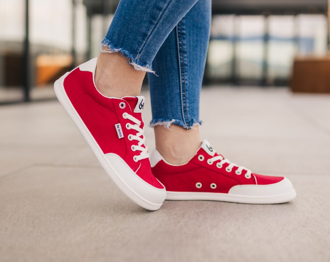 Barefoot Sneakers for Women & Men - Be Lenka Rebound Minimalist Shoes in Red & White | Lightweight Zero Drop Footwear for Running, Walking & Everyday Comfort