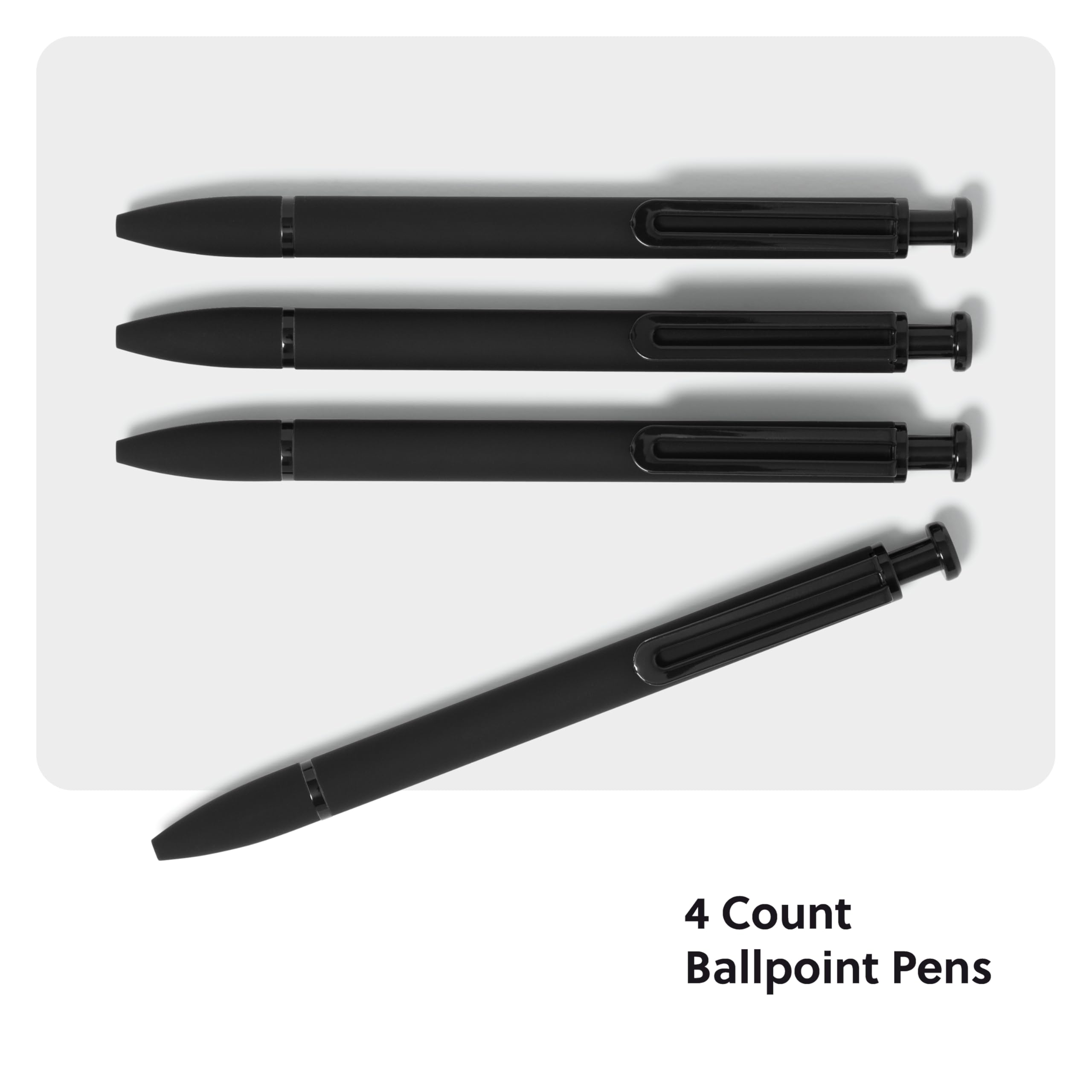 U Brands Midnight Monterey Ballpoint Pens - 4 Pack Black Soft Touch with Painted Details, 1.0mm Bold Point Black Ink - Perfect for Office, School & Note Taking