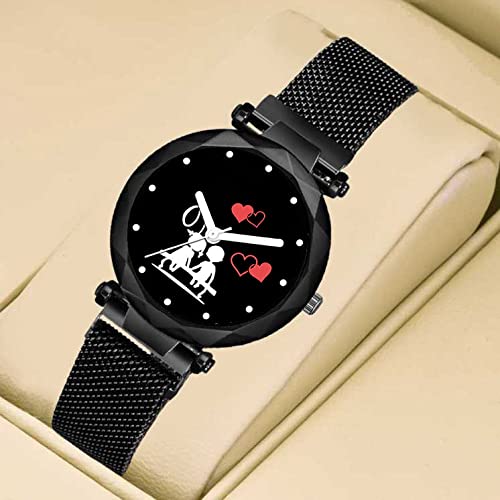 RUSTET Analog Black Dial Magnetic Watch with Gift Bracelet for Women & Girls (3-Piece Set) - Perfect for Everyday Wear, Fashion Accessories & Gift Giving