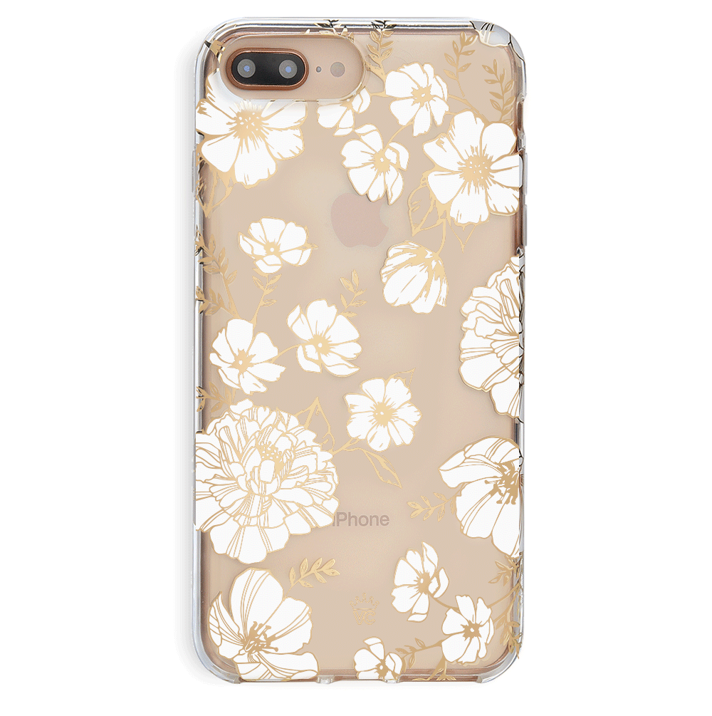 Elegant White & Gold Floral Transparent iPhone Case - Slim Protective Cover for iPhone 12/13/14/15 - Perfect for Everyday Use, Office & Special Occasions