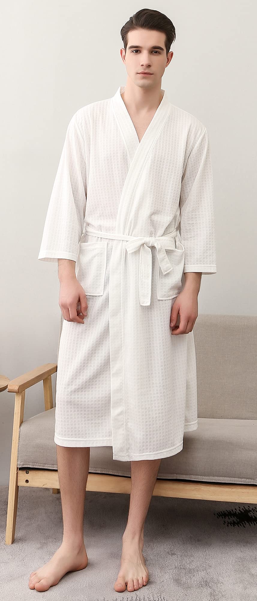 Cromoncent Women's Knee Length Soft Lightweight Waffle Spa Robe - Cozy Kimono Bathrobe for Women & Men - Perfect for Spa, Bath, Lounge & Relaxation at Home