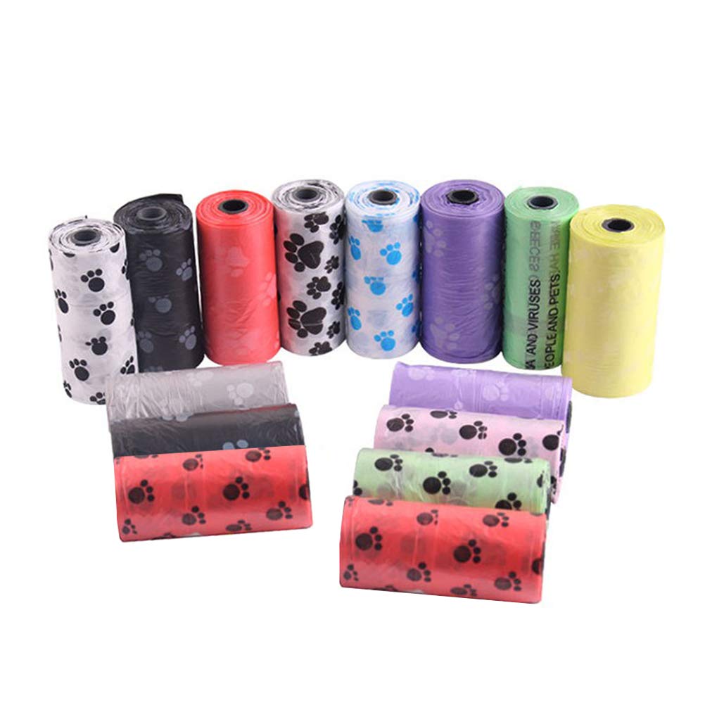 TEHAUX 15Pcs Disposable Dog Poop Bags for Outdoor Cleaning - Portable Waste Pick Up Bags for Dogs & Cats - Mixed Pattern Pet Waste Bags for Walking, Hiking & Park Cleanup