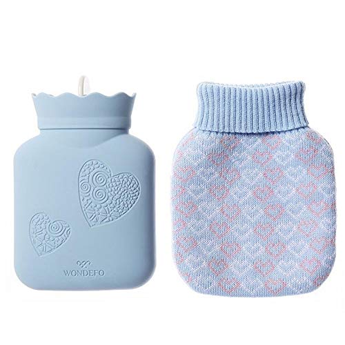 LICHUAN Reusable Silicone Hot Water Bottle - Microwave Safe Hand Warmer for Women, Portable Heating Pad for Winter, Cute Blue Pocket Warmer with Cover - Perfect Gift for Cold Weather, Office & Home Use