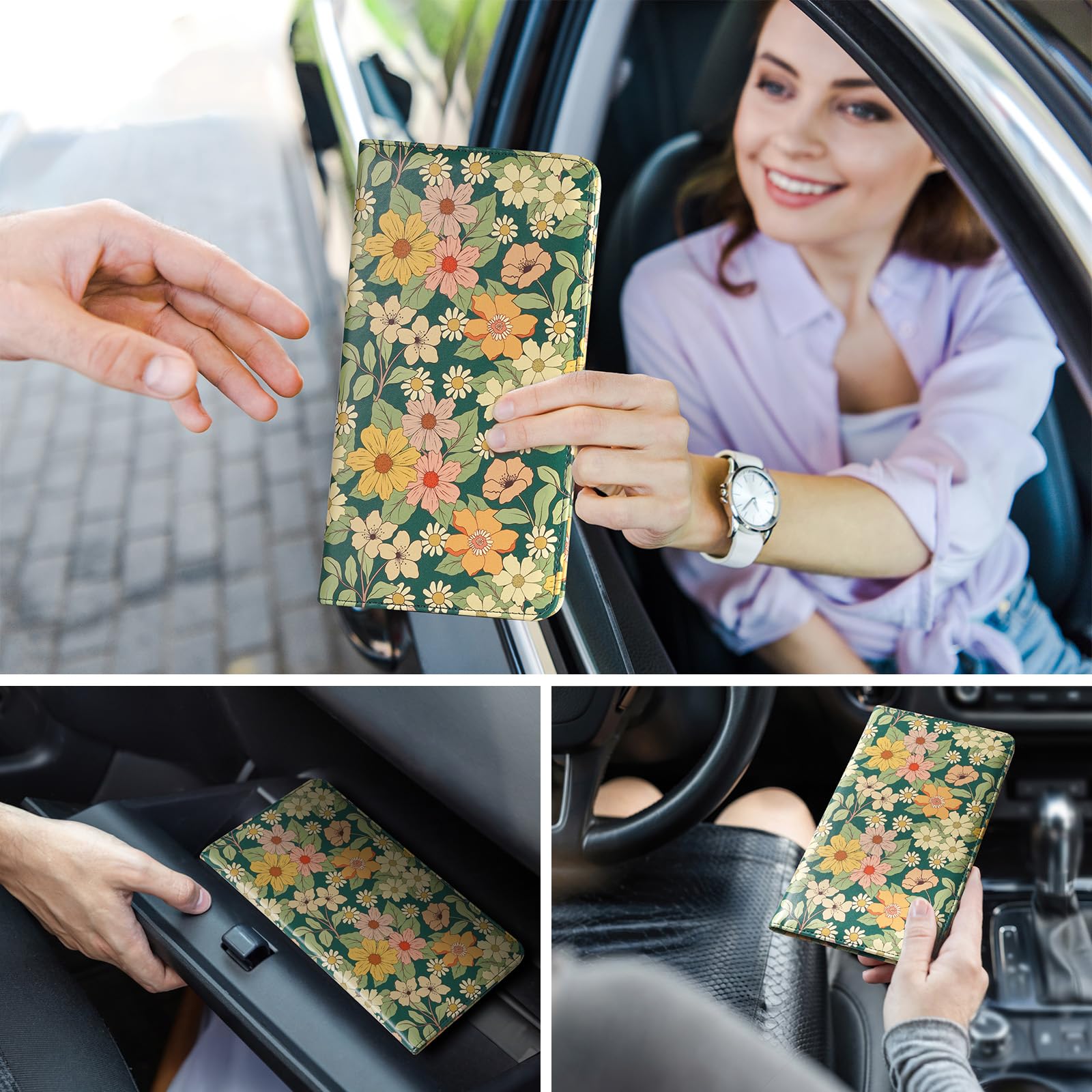 Floral Magnetic Car Registration and Insurance Card Holder - Organize Vehicle Documents with Style - Perfect for Glove Box, Wallet, or Purse Use