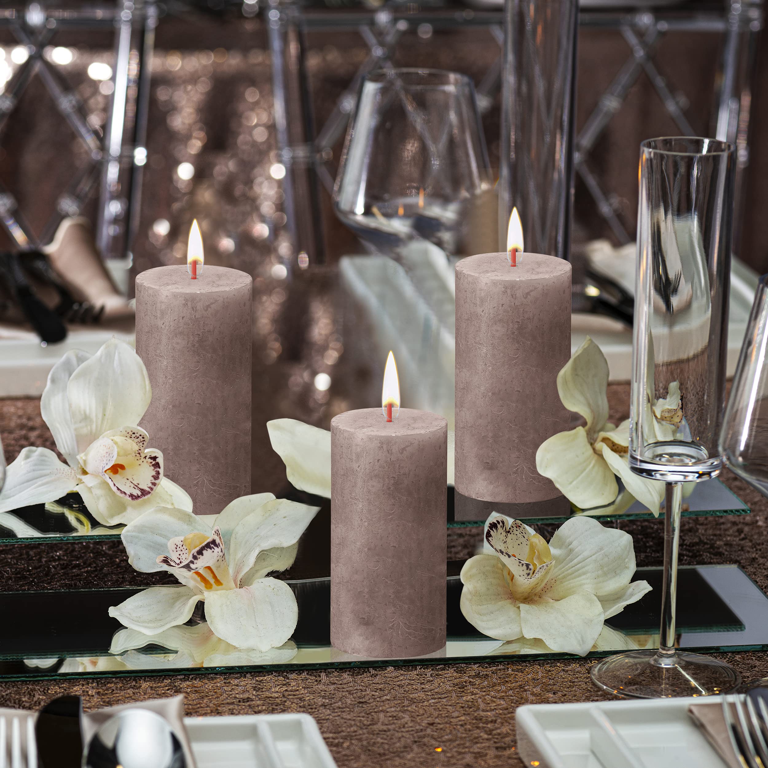 BOLSIUS 4 Pack Taupe Rustic Pillar Candles - 2 X 4 Inches - Premium European Quality - Unscented Dripless Smokeless 30 Hour Burn Time - Natural Plant-Based Wax - Perfect for Wedding Centerpieces, Romantic Dinner Decor, and Party Lighting