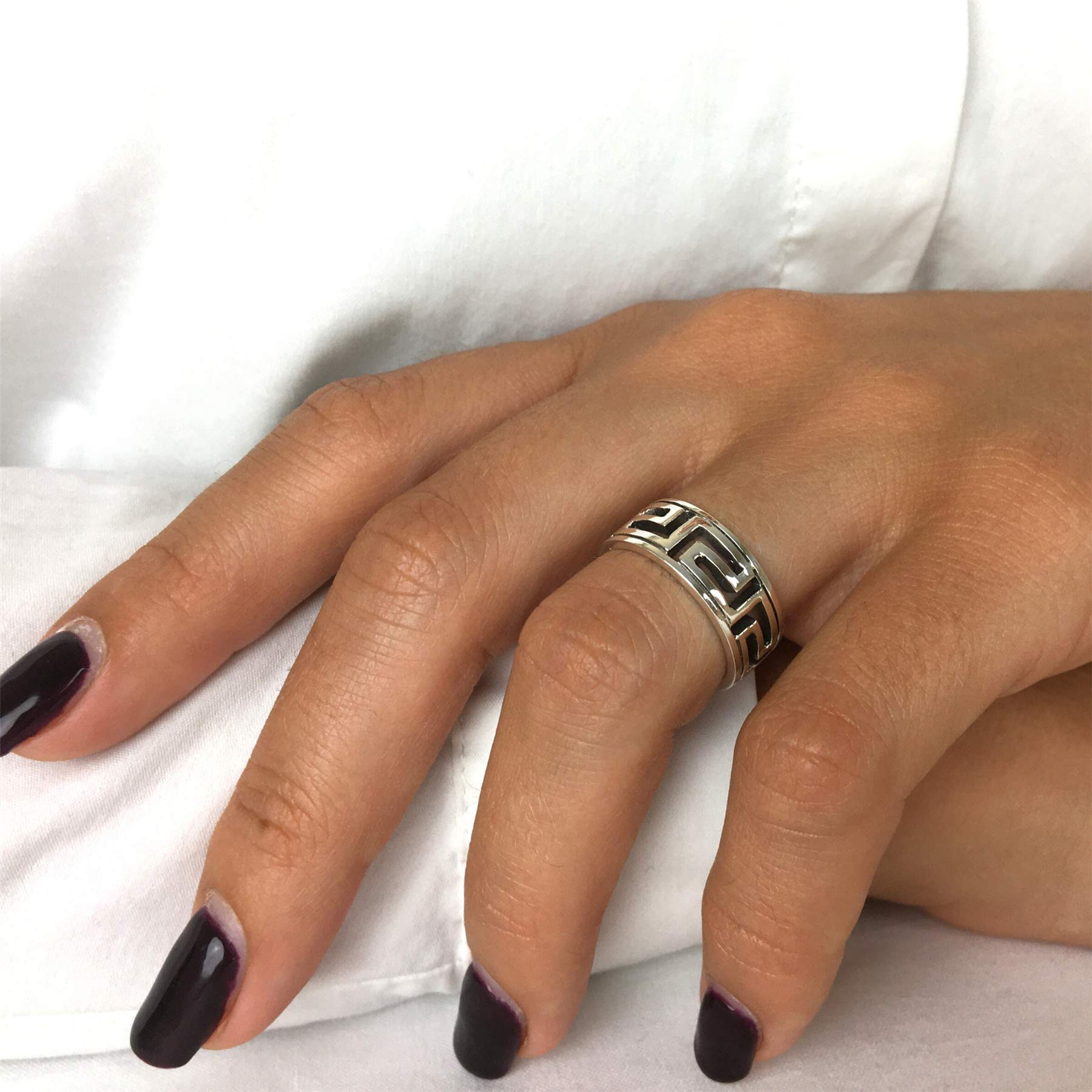 Sterling Silver Rings for Women and Men - 925 Solid Silver Greek Key Cut-Out Wedding Band Set (His & Hers) - Classic Ancient Fret Design Promise Rings - Perfect for Anniversaries, Engagements and Couple Gifts