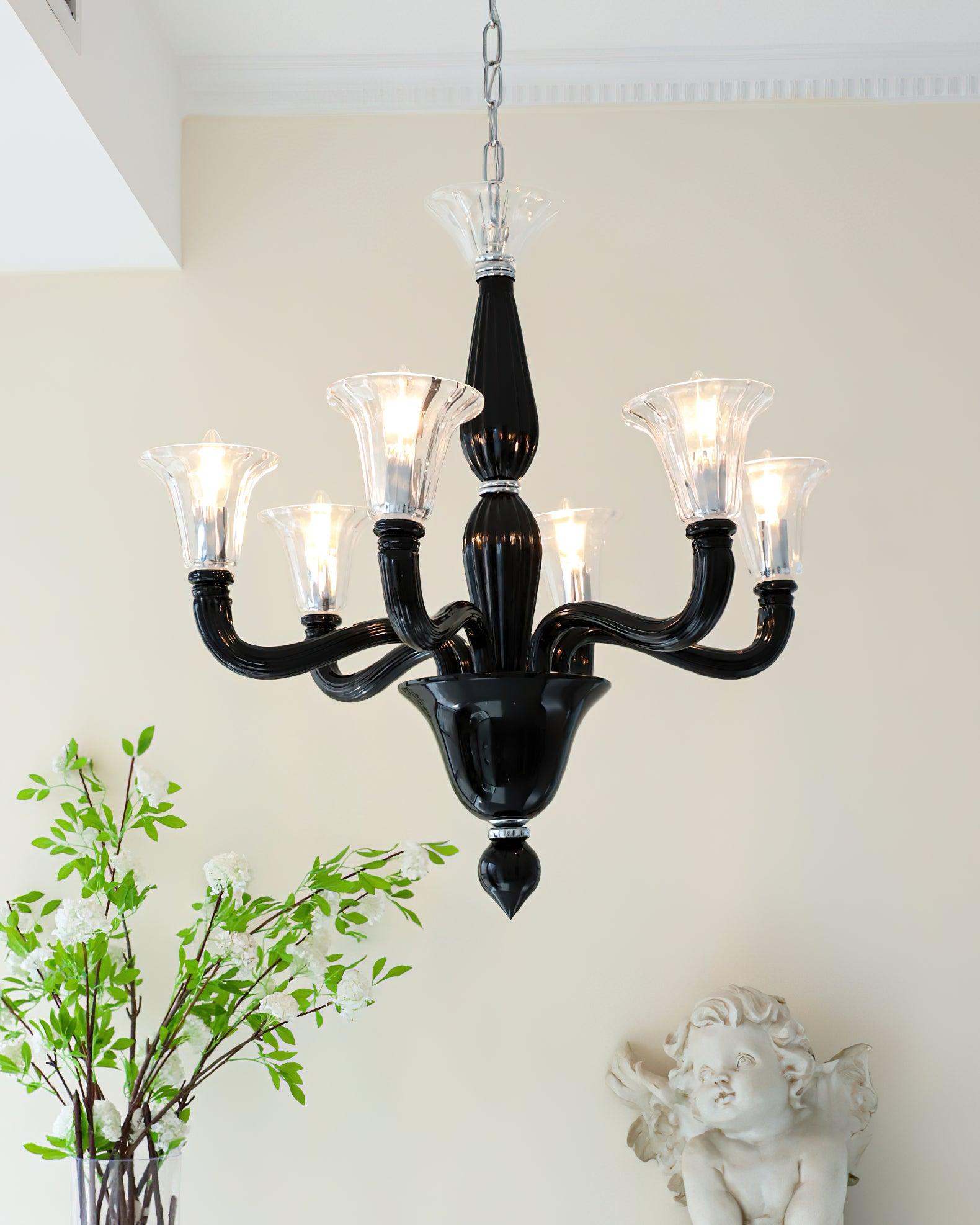 Elegant Murano Glass Candle Chandelier - Handcrafted Venetian Style Lighting Fixture for Dining Room, Bedroom & Wedding Decor