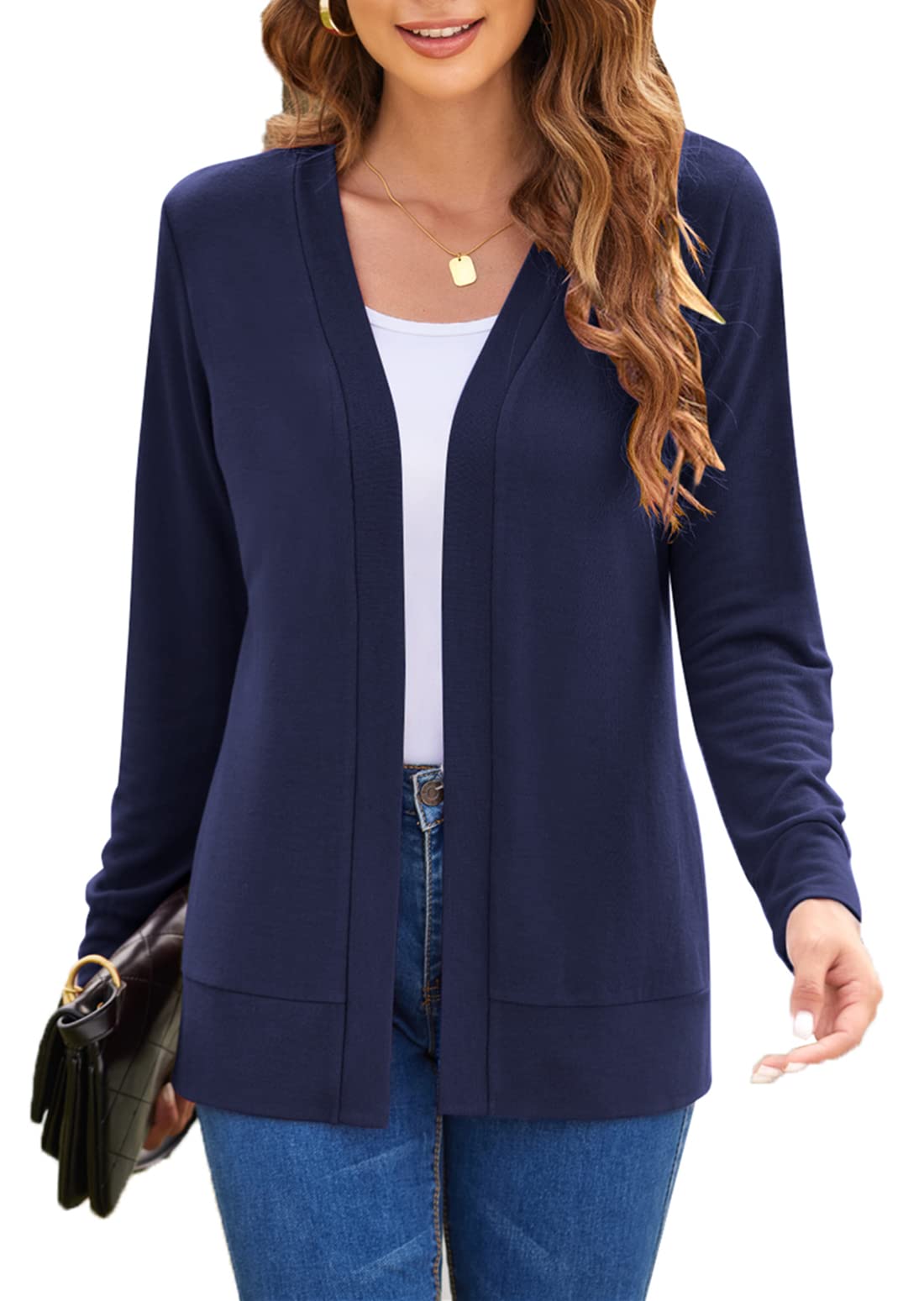 Women's Lightweight Long Sleeve Open Front Knit Cardigan - Soft Flowy Casual Sweater for Work, Travel & Lounge Wear