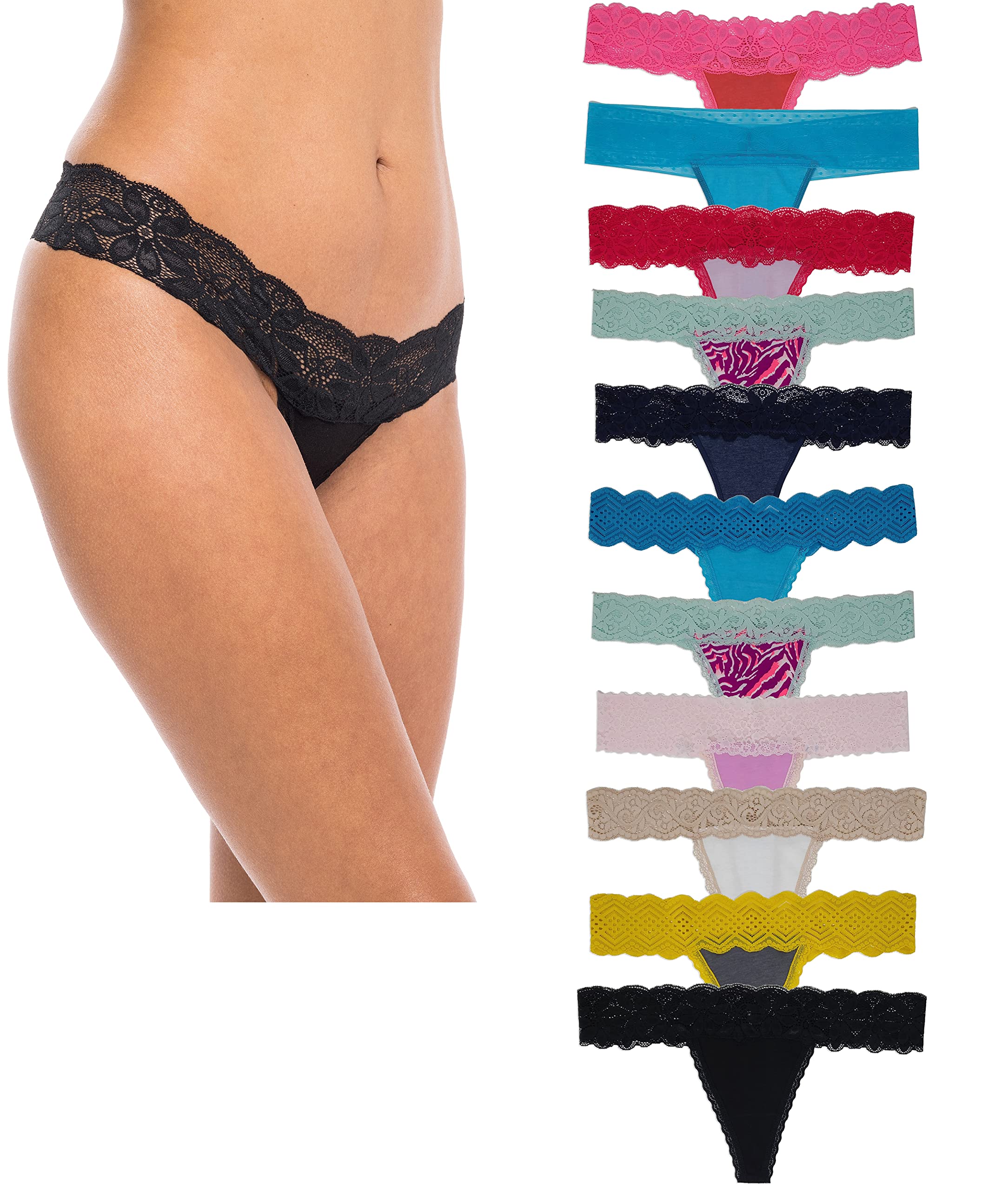 Women's Cotton Thong Underwear 5-Pack - Sexy Lace Bikini Panties with Breathable Soft Stretch & Hollow Out Design | Comfortable for Daily Wear, Date Night & Special Occasions