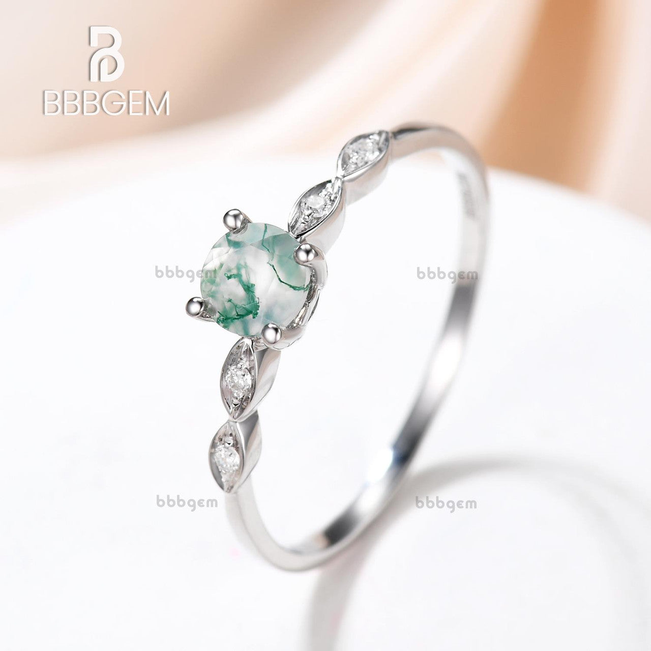 Natural Moss Agate Ring for Women - Rose Gold Diamond Wedding Band, Bridal Jewelry, Engagement Ring - Perfect for Weddings, Anniversaries & Special Occasions
