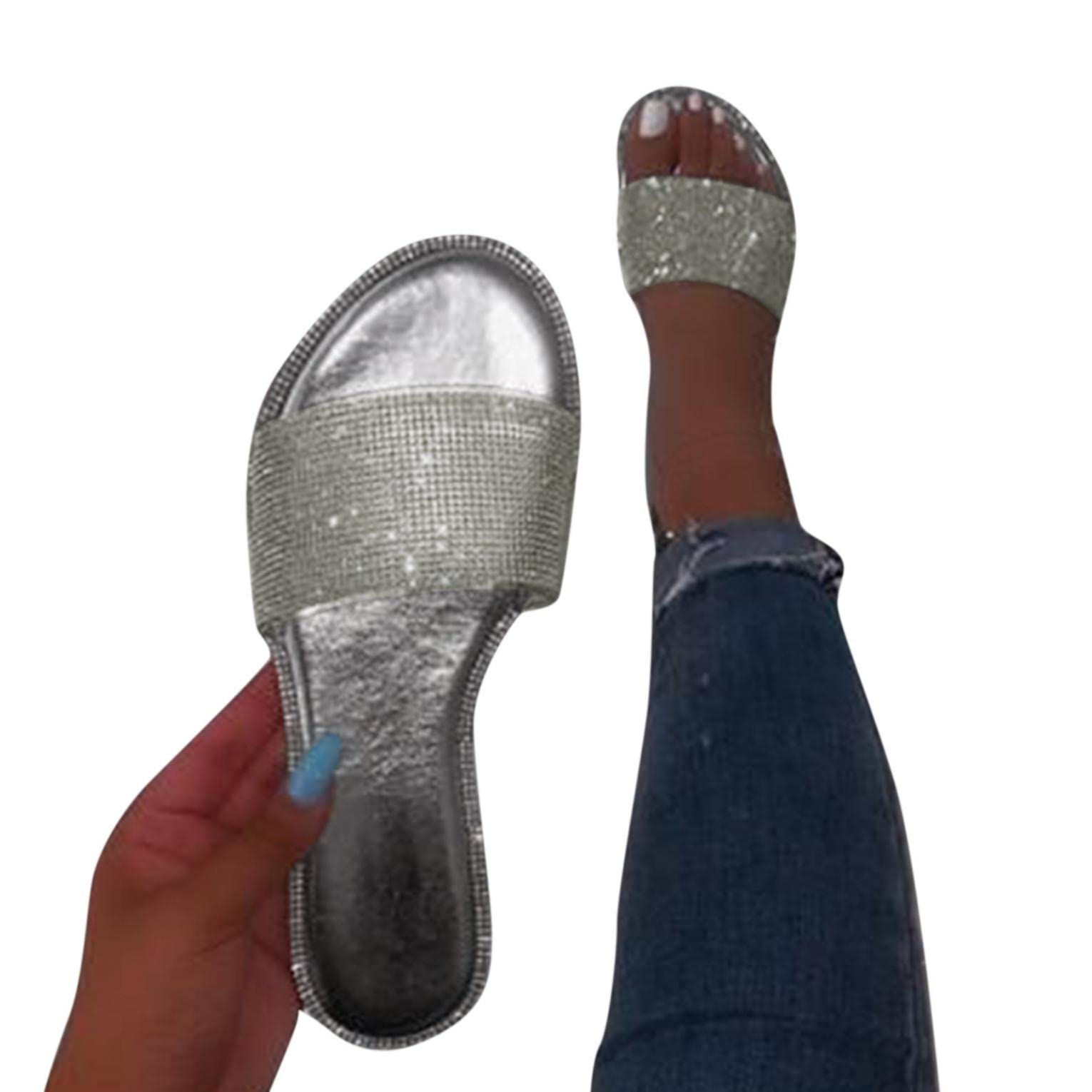 **NOLDARES Women's Summer Sandals – Retro Rhinestone Slip-On Slides, Comfortable Flip Flops & Slippers for Women – Perfect for Beach, Pool, Vacation, Travel, Casual Outings & Home Wear – Lightweight & Breathable for All-Day Comfort**