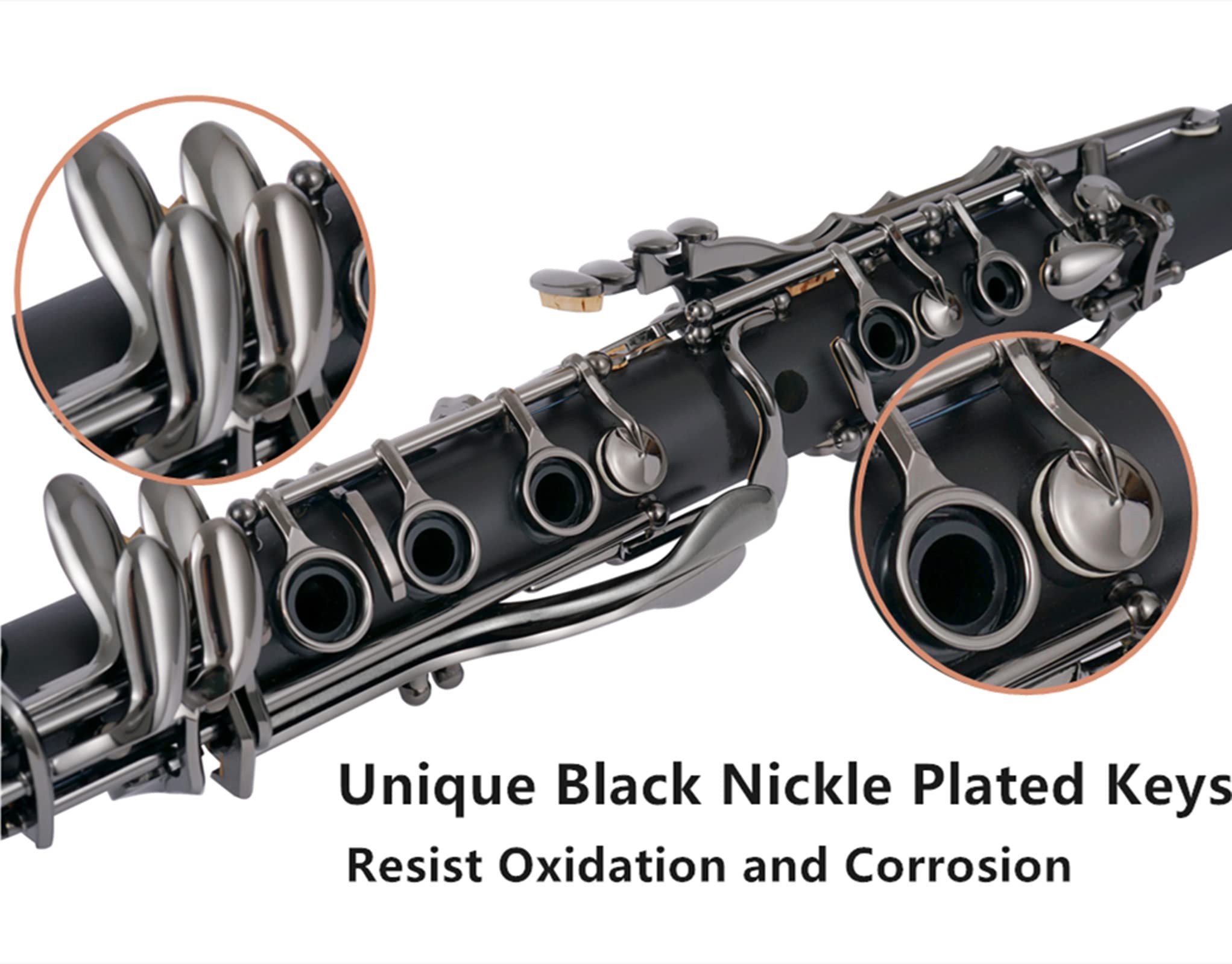 Professional B Flat Clarinet for Students - Black Nickel Plated with Reeds, Cleaning Kit & Durable Canvas Case | Perfect for School Bands, Music Lessons & Beginner Practice