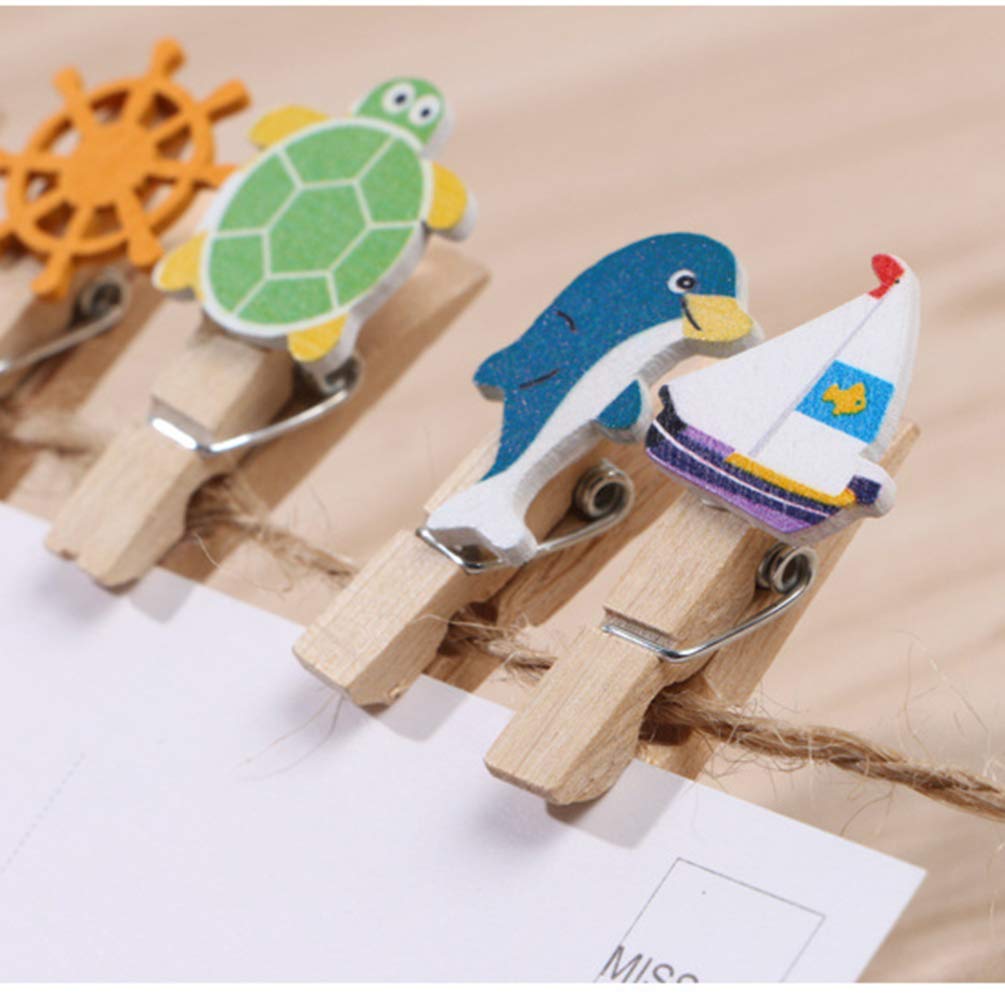Amosfun Mini Wooden Clothespins - 10pcs Mediterranean Style Photo Clips for Hanging Pictures, Scrapbooking & DIY Crafts - Dolphin-Themed Decorative Clips for Home, Office & Party Decor