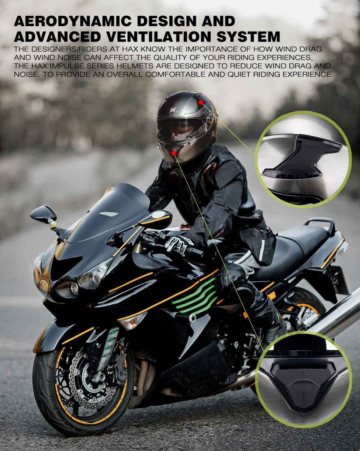 HAX DOT Approved Full Face Motorcycle Helmet - Lightweight Dual Rear Wing Design, Pinlock Ready for Anti-Fog - Durable Street Bike Helmet for Adults (Mercury, Size M) | Perfect for Urban Commuting, Highway Riding & Motorcycle Tours