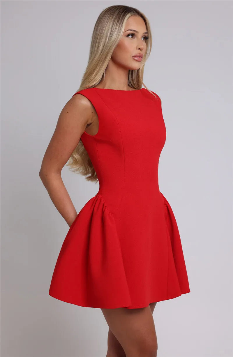 Sexy Backless High Waist A-Line Mini Dress for Women - Elegant Solid O-Neck Bodycon Club Party Dress | Perfect for Night Out, Date Night, Cocktail Party & Special Occasions
