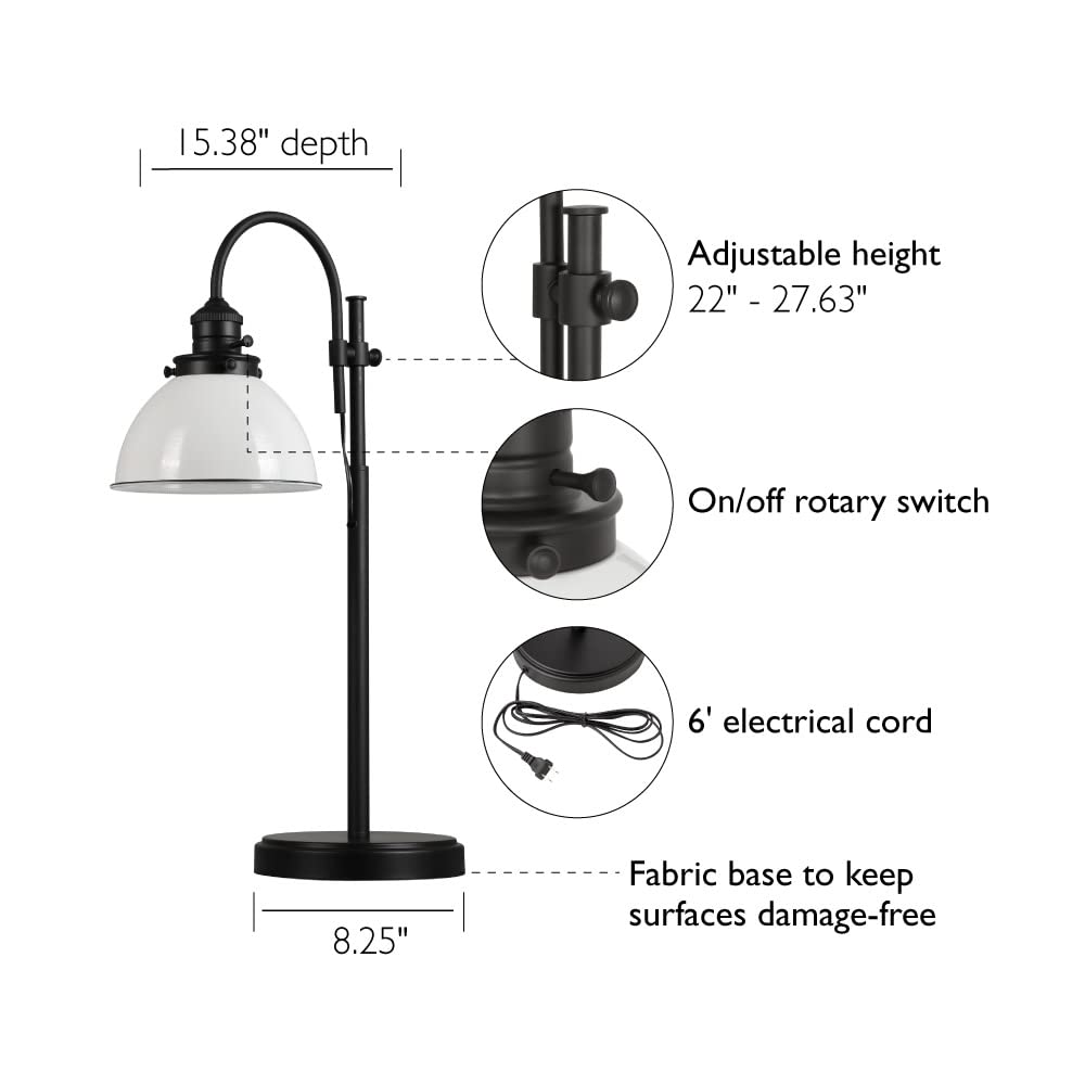 Savannah Farmhouse Adjustable Table Desk Lamp - Matte Black with White Metal Shade & Black Trim | Perfect for Home Office, Study Room & Reading Nook Lighting
