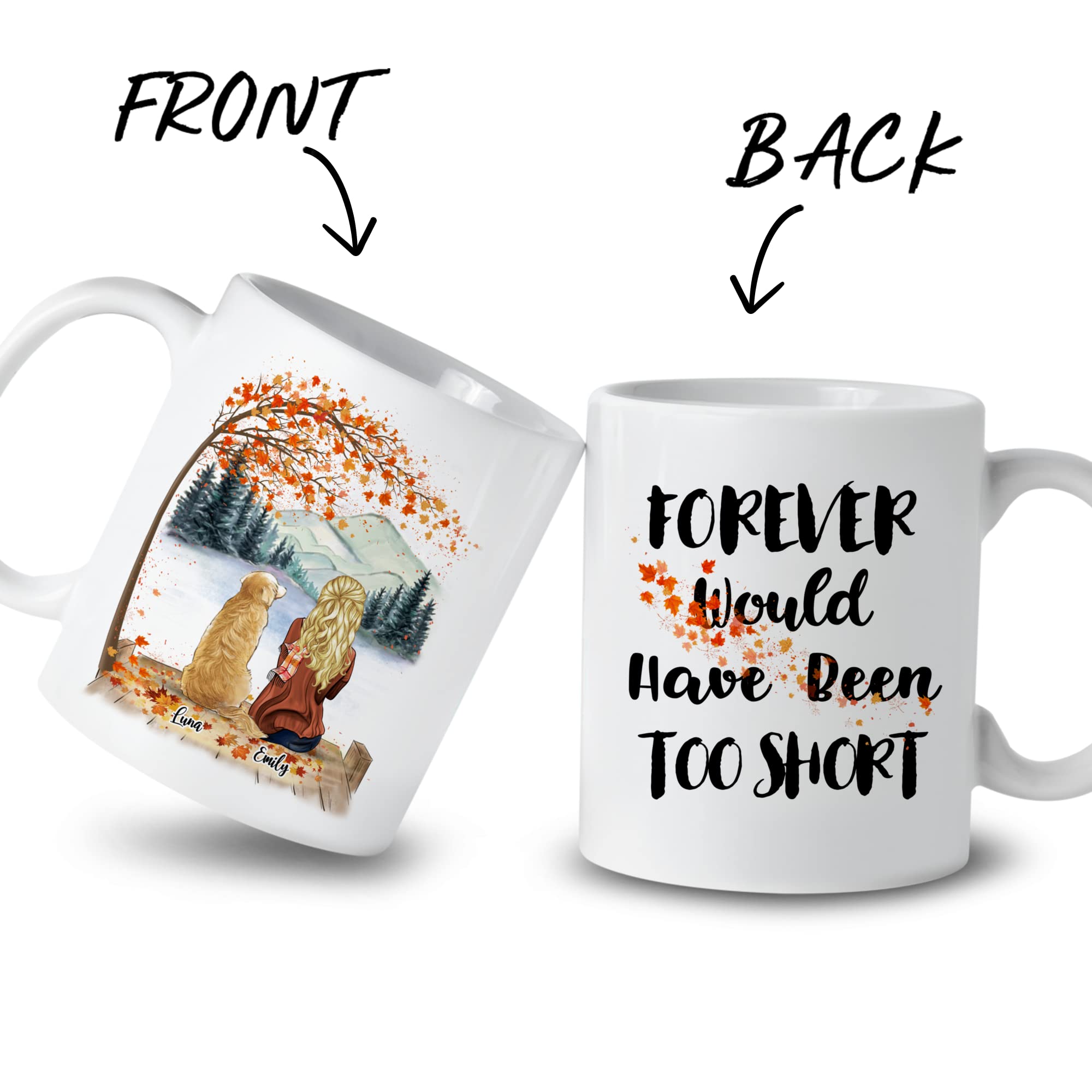 Personalized Dog Mom Coffee Mug - Custom Dog Lover Gift with Name & Dog Breed - Best Birthday, Christmas, Fall Present for Dog Owners - 'Forever Would Be Too Short' Quote - Perfect for Coffee Lovers & Pet Parents - Great for Home, Office Use & Gift Giving