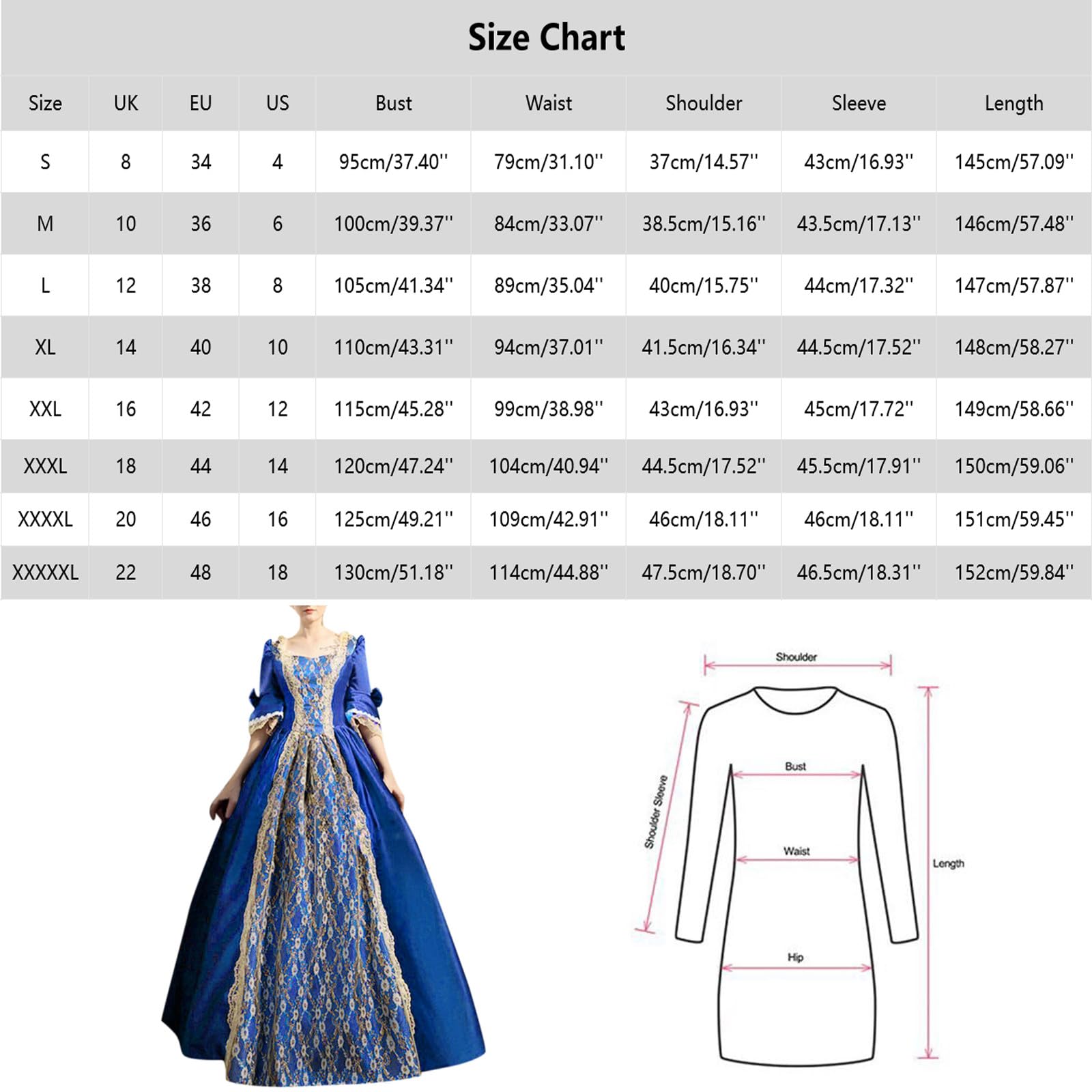 Victorian Renaissance Dress for Women - 18th Century Rococo Ball Gown with Flared Sleeves | Elegant Medieval Costume for Masquerade Balls, Historical Reenactments & Themed Parties