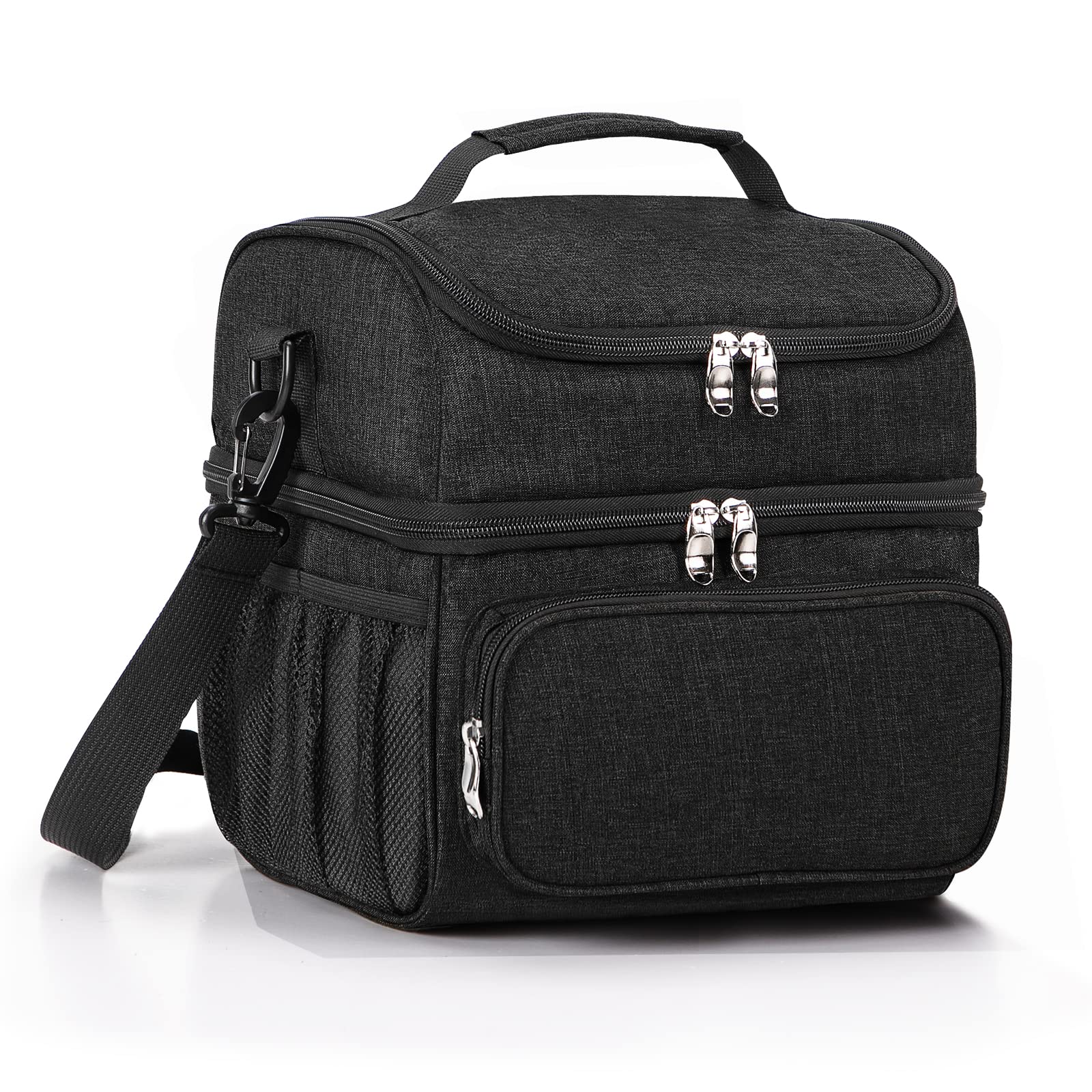 UMUFUKA Insulated Lunch Bag for Men & Women - Reusable Dual Compartment Cooler Tote with Shoulder Strap, Waterproof Lunch Box for Work, School, Picnic & Travel (Black) - Keep Meals Fresh Anywhere